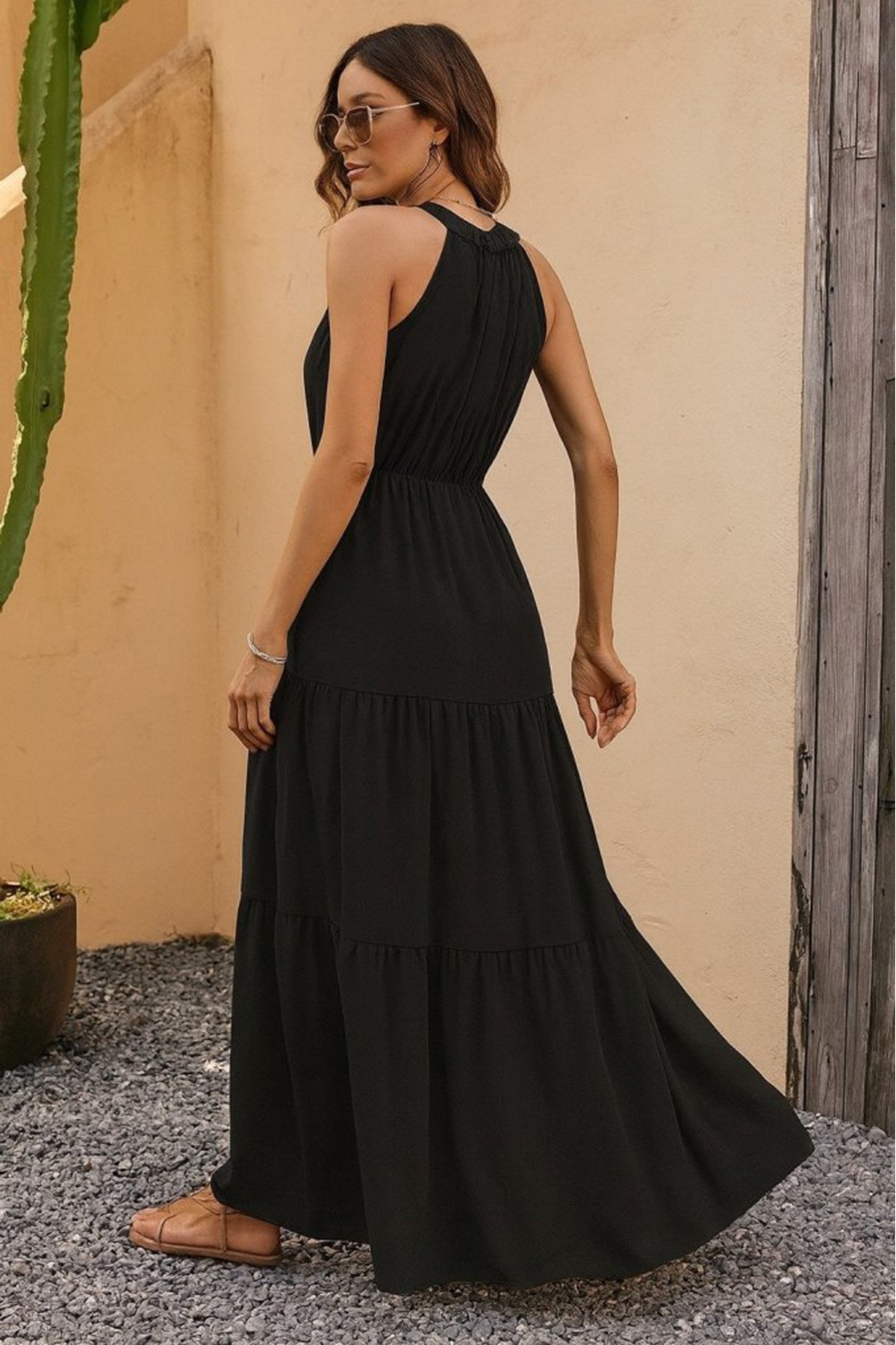 Kadın Kolsuz Halter Yaka Beli Lastiklidesenli Mikro Elbise