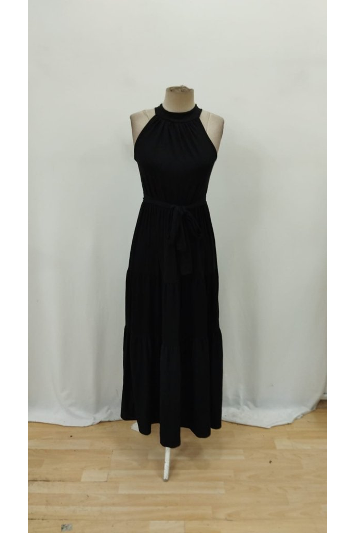 Kadın Kolsuz Halter Yaka Beli Lastiklidesenli Mikro Elbise