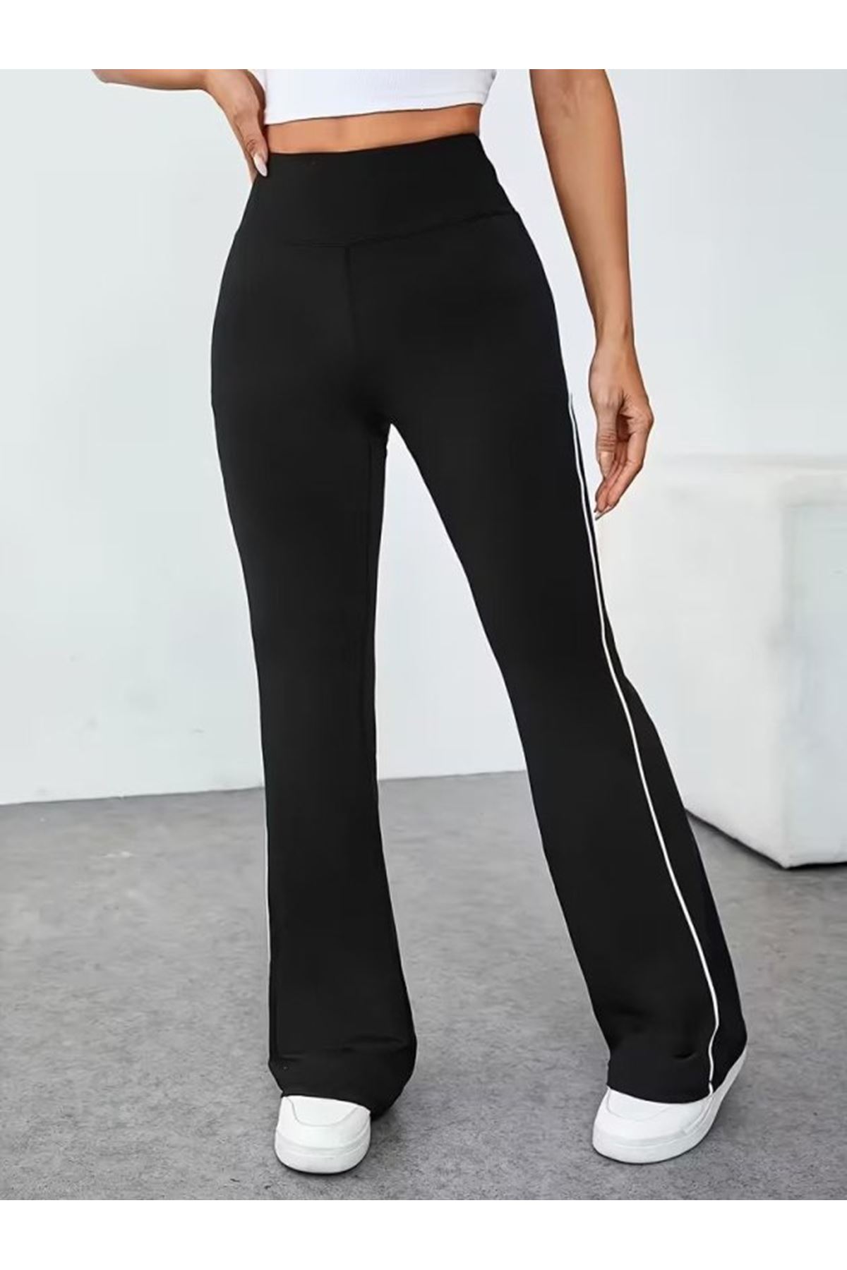 Kadın Yüksel Bel Yan şerit Detaylı Uzun Dalgıç Tayt