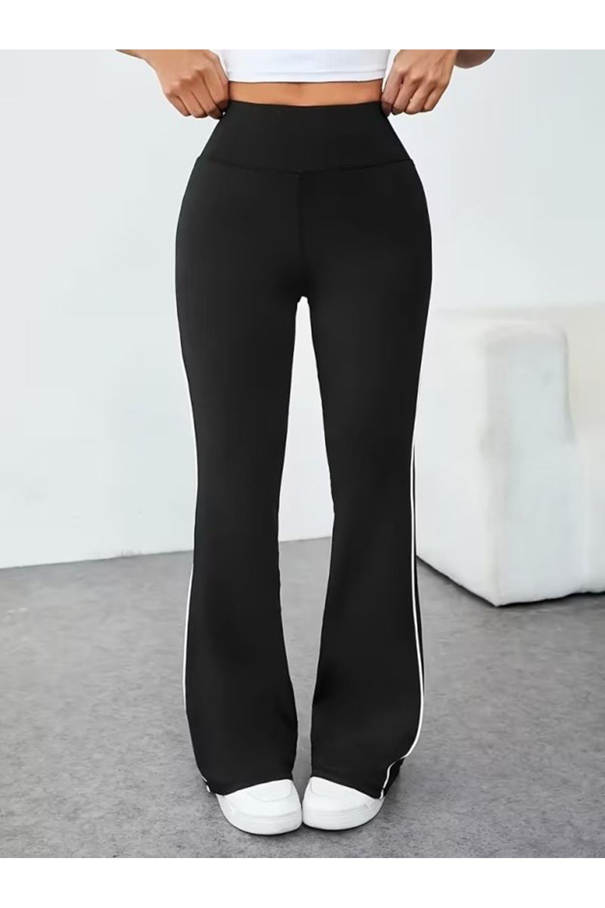 Kadın Yüksel Bel Yan şerit Detaylı Uzun Dalgıç Tayt