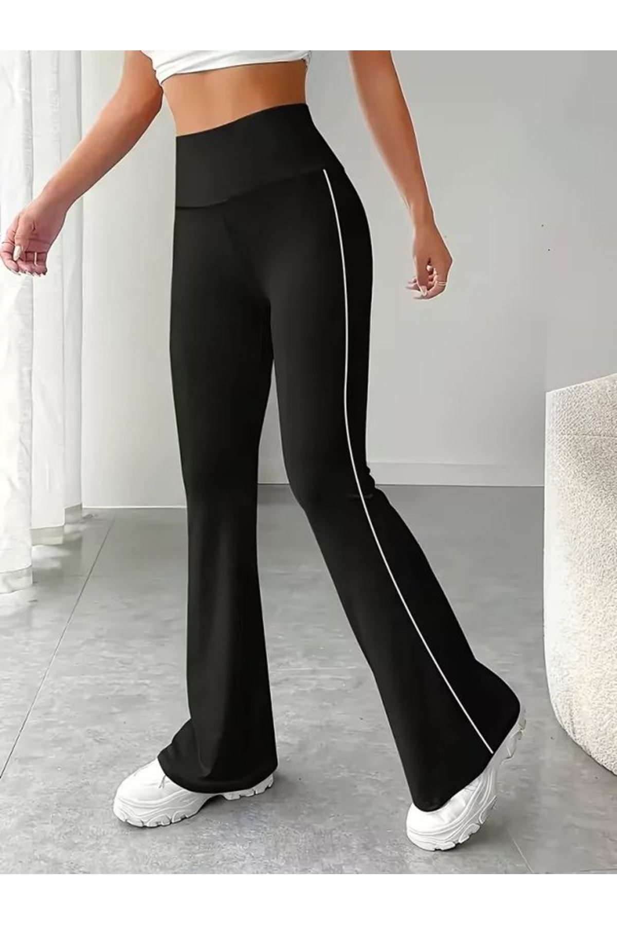 Kadın Yüksel Bel Yan şerit Detaylı Uzun Dalgıç Tayt