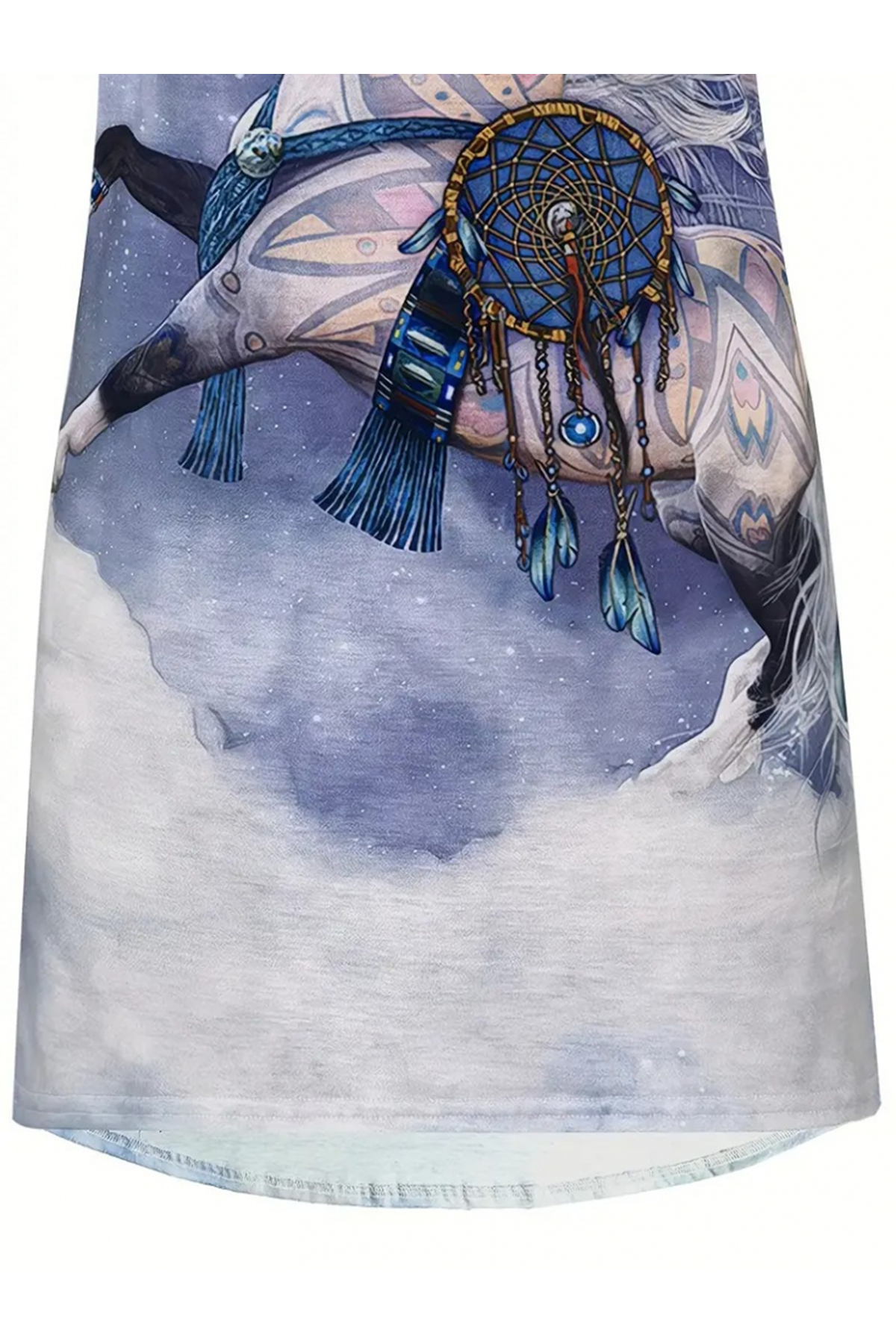 Kadın Kısa Kollu Bisiklet Yaka Mitolojik At Figür Baskılı Salaş Süprem Bluz