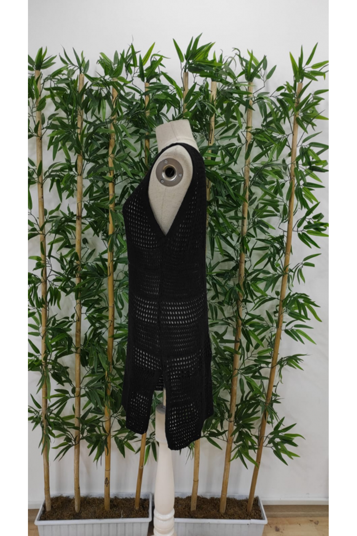 Kadın Kolsuz Derin Sırt Dekolteli Ajurlu Triko Pareo