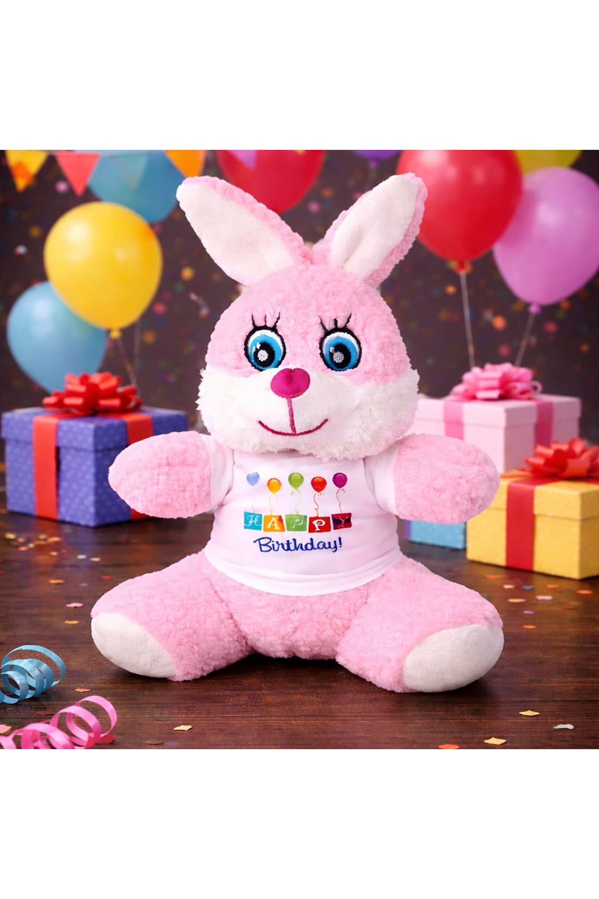 Happy Birthday Tişörtlü Peluş Tavşan