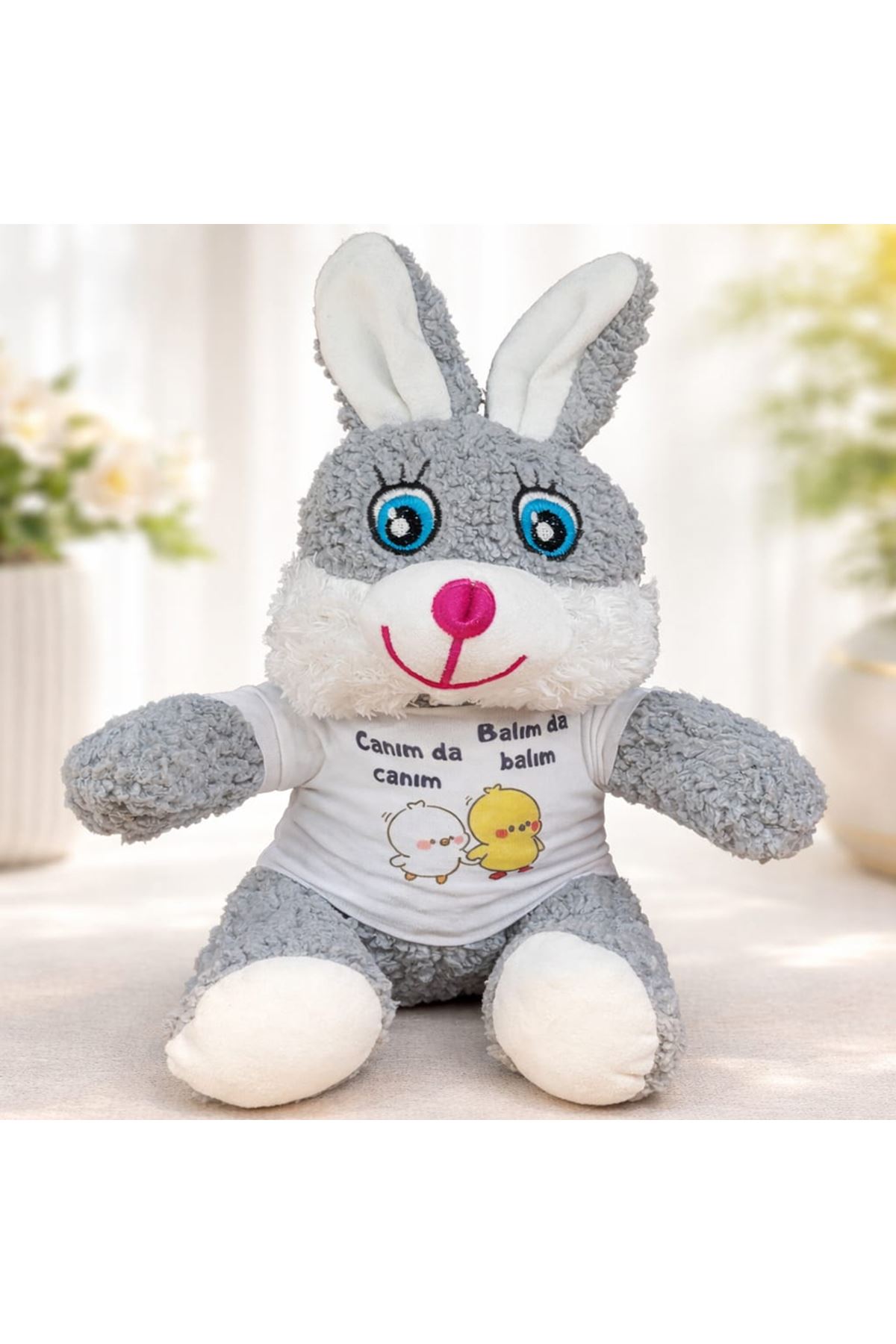 Canım Da Canım Balım Da Balım Tişörtlü Sevimli Peluş Tavşan