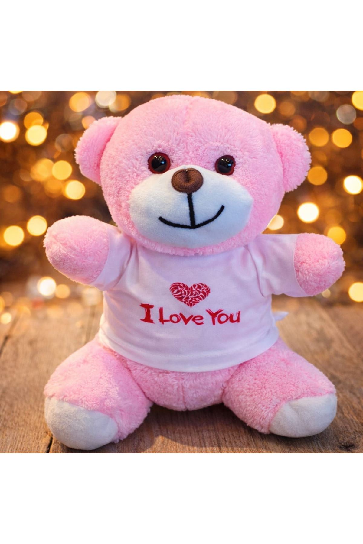 I Love You Tişörtlü Pembe Peluş Ayıcık