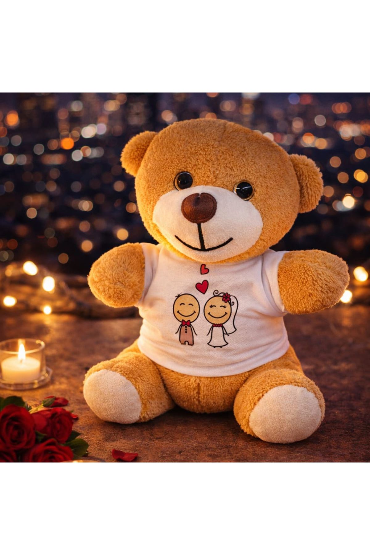 Sevimli Gelin Damat Tişörtlü Peluş Ayıcık