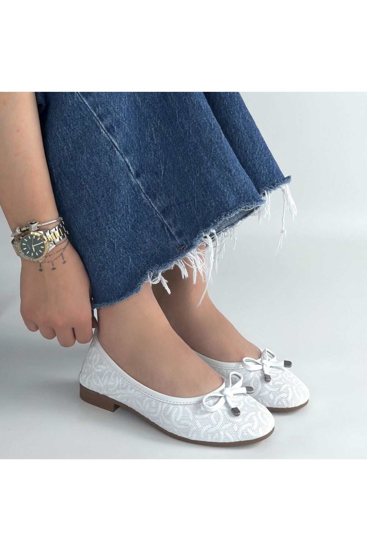 Jnues Beyaz Deri Babet Ayakkabı