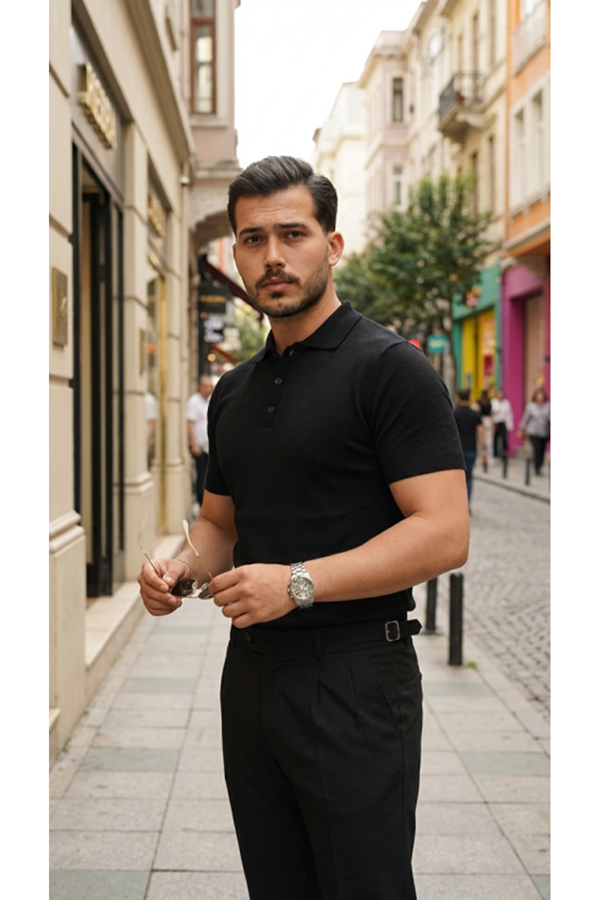 Erkek Düğme Yakalı Kısa Kollu Pamuk Triko Tişört