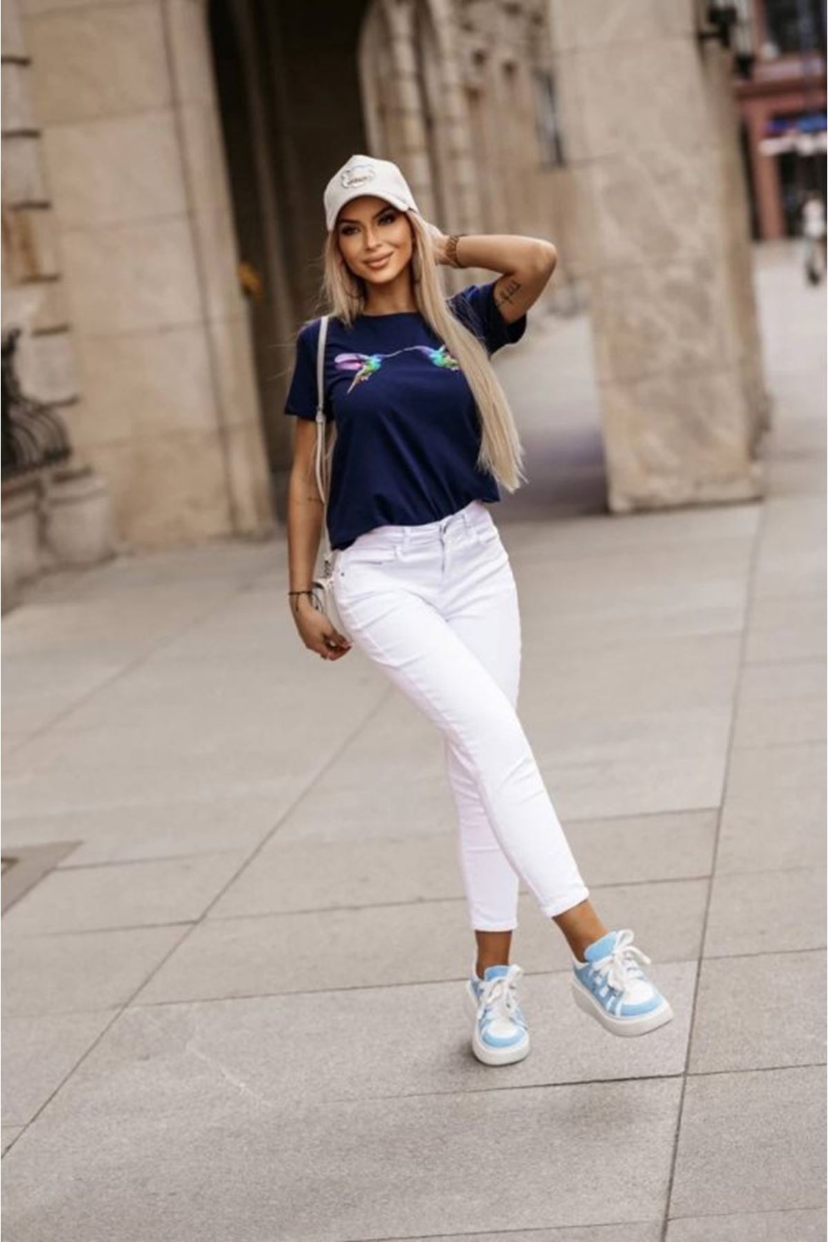 Kadın Kuş Desenli Süprem T-shirt