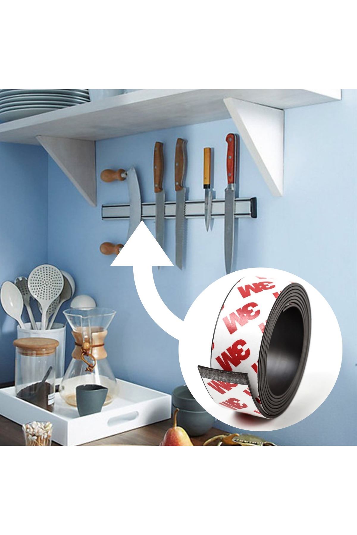 Yapışkanlı Şerit Mıknatıs Magnet Kes Kullan Güçlü Sağlam Rulo Çıkarılması Kolay Siyah 2cm x 1 mt
