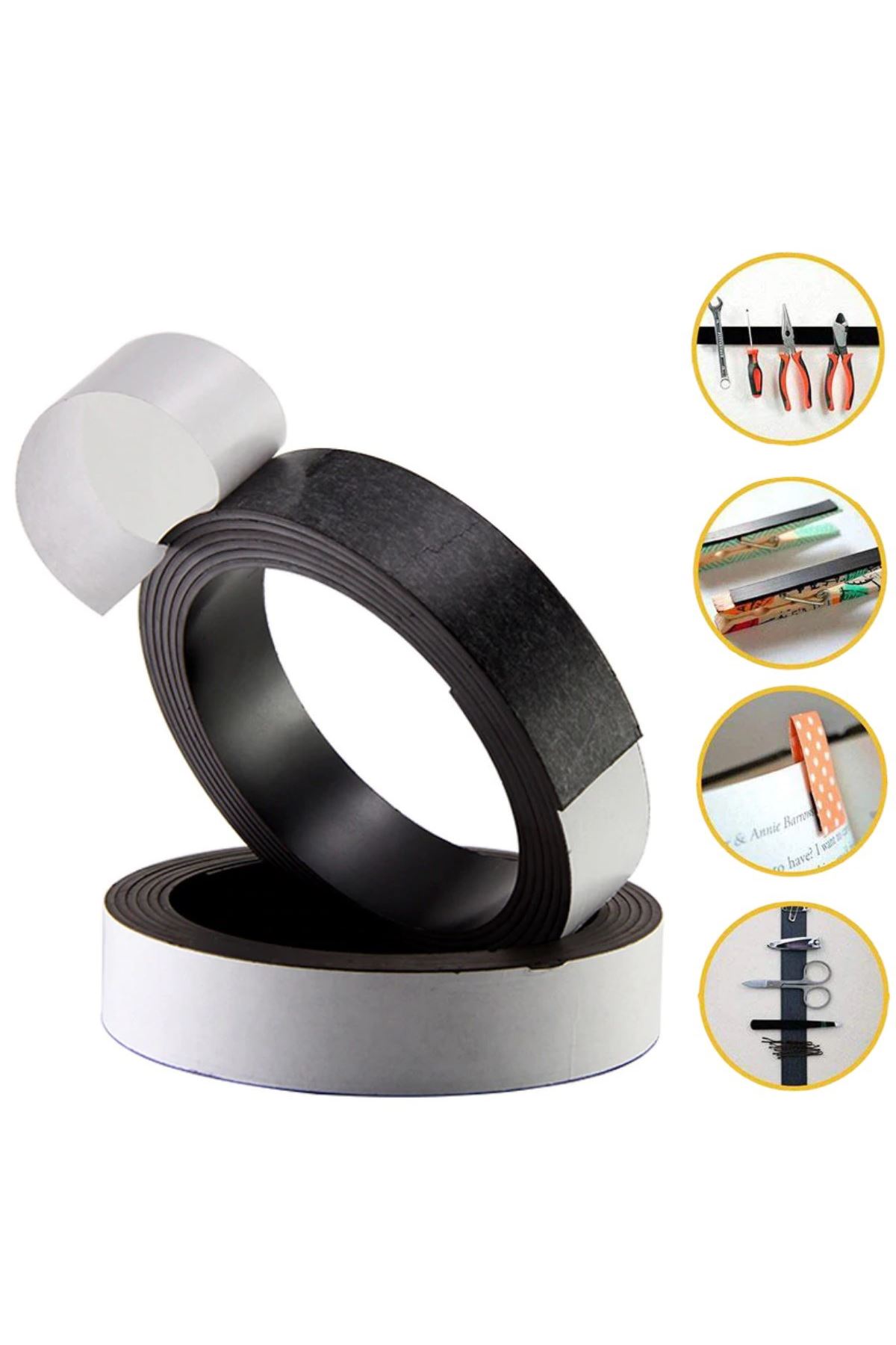 Yapışkanlı Şerit Mıknatıs Magnet Kes Kullan Güçlü Sağlam Rulo Çıkarılması Kolay Siyah 2cm x 1 mt