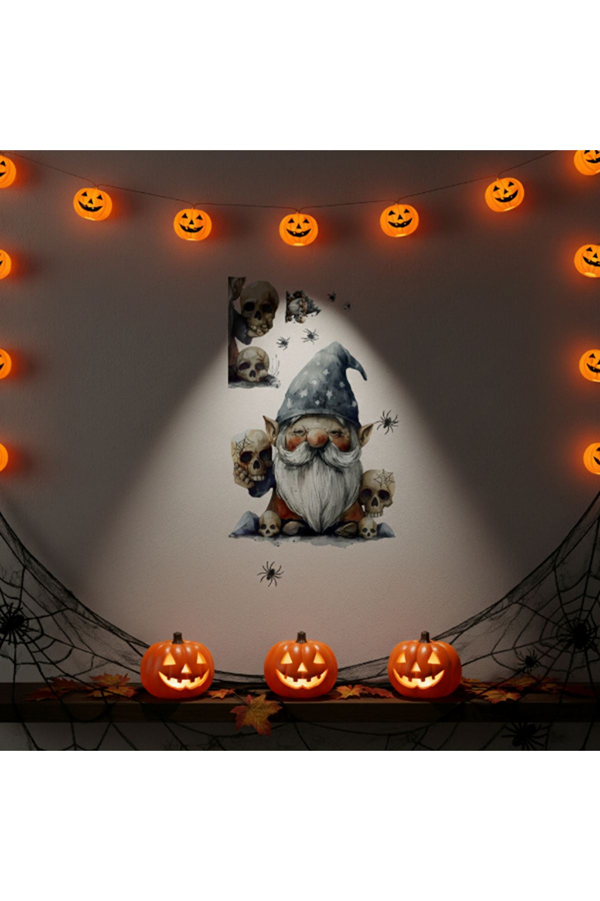 Gotik Cüce ve Kafatası Halloween Duvar Sticker Seti