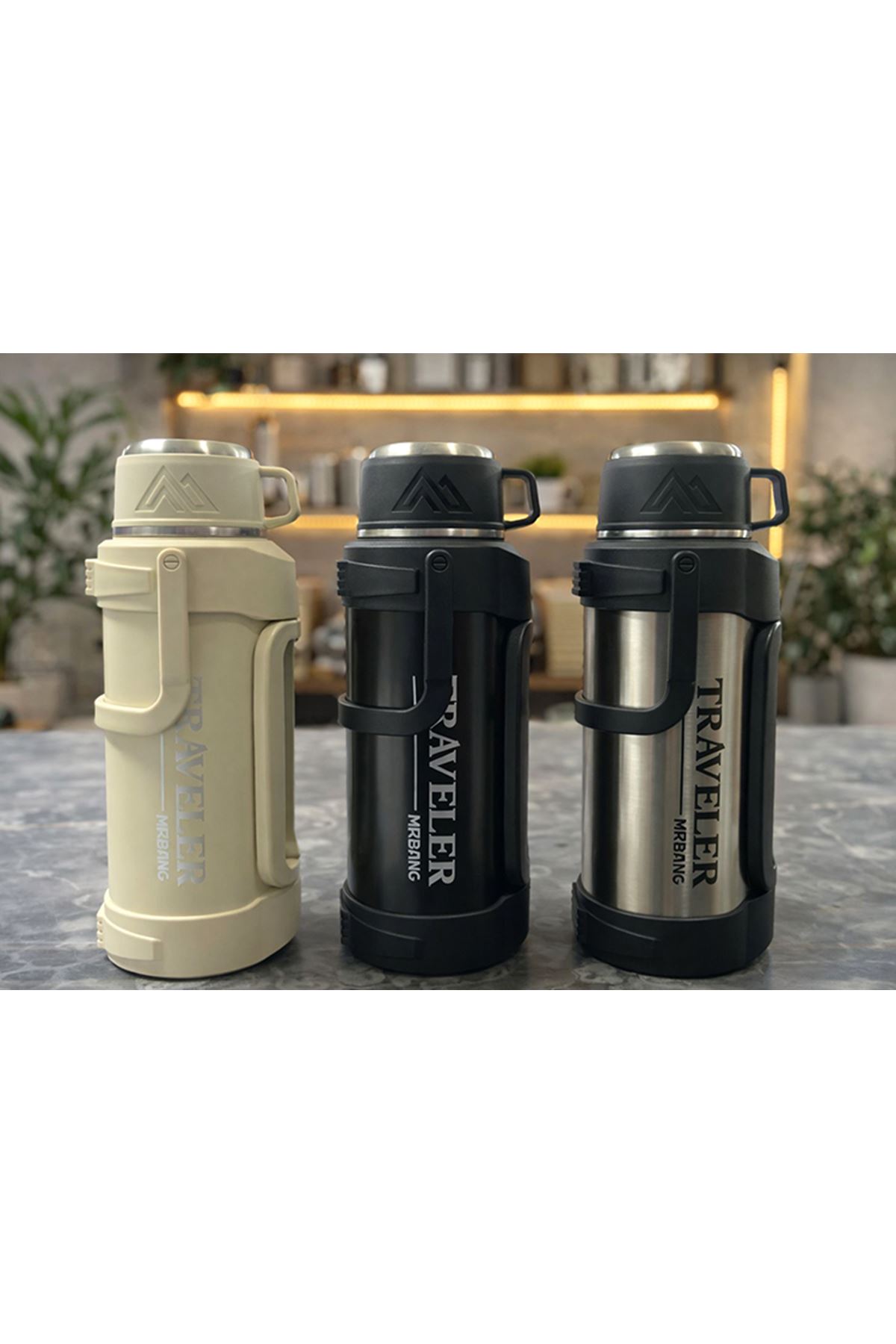 2000 ml Bardaklı Çift Katmanlı Vakumlu Paslanmaz Çelik Termos
