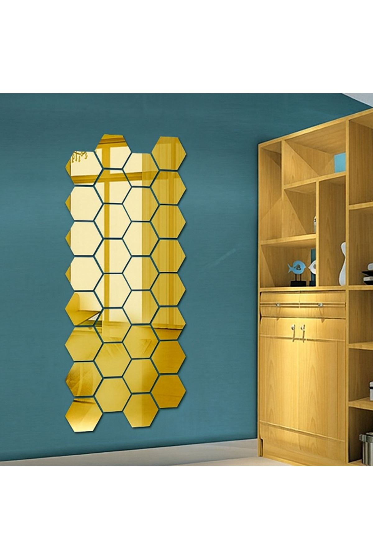Yapışkanlı Akrilik Gold Ayna Seti 12 Adet