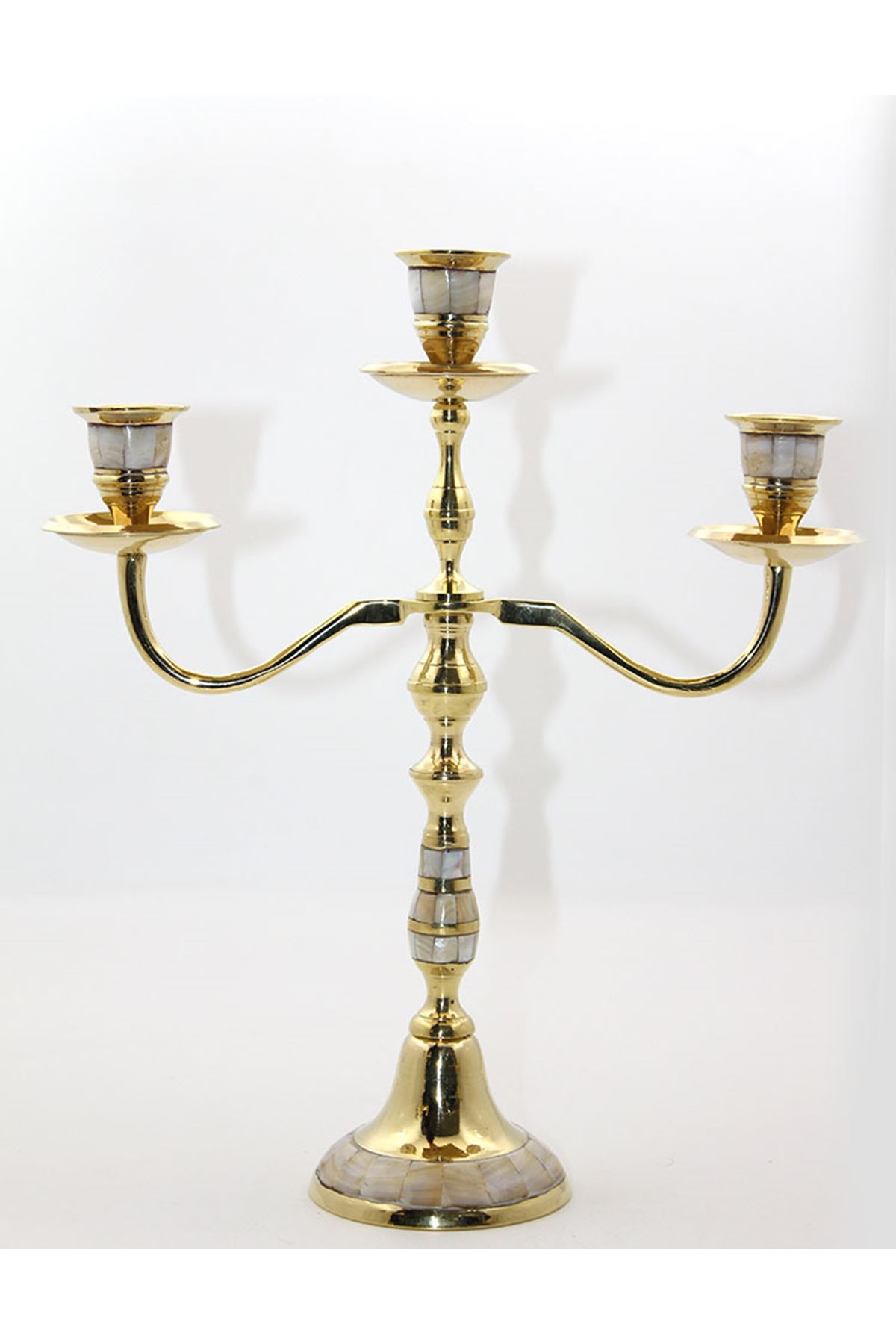 Pirinç Sedefli 3'lü Şamdan Model 2