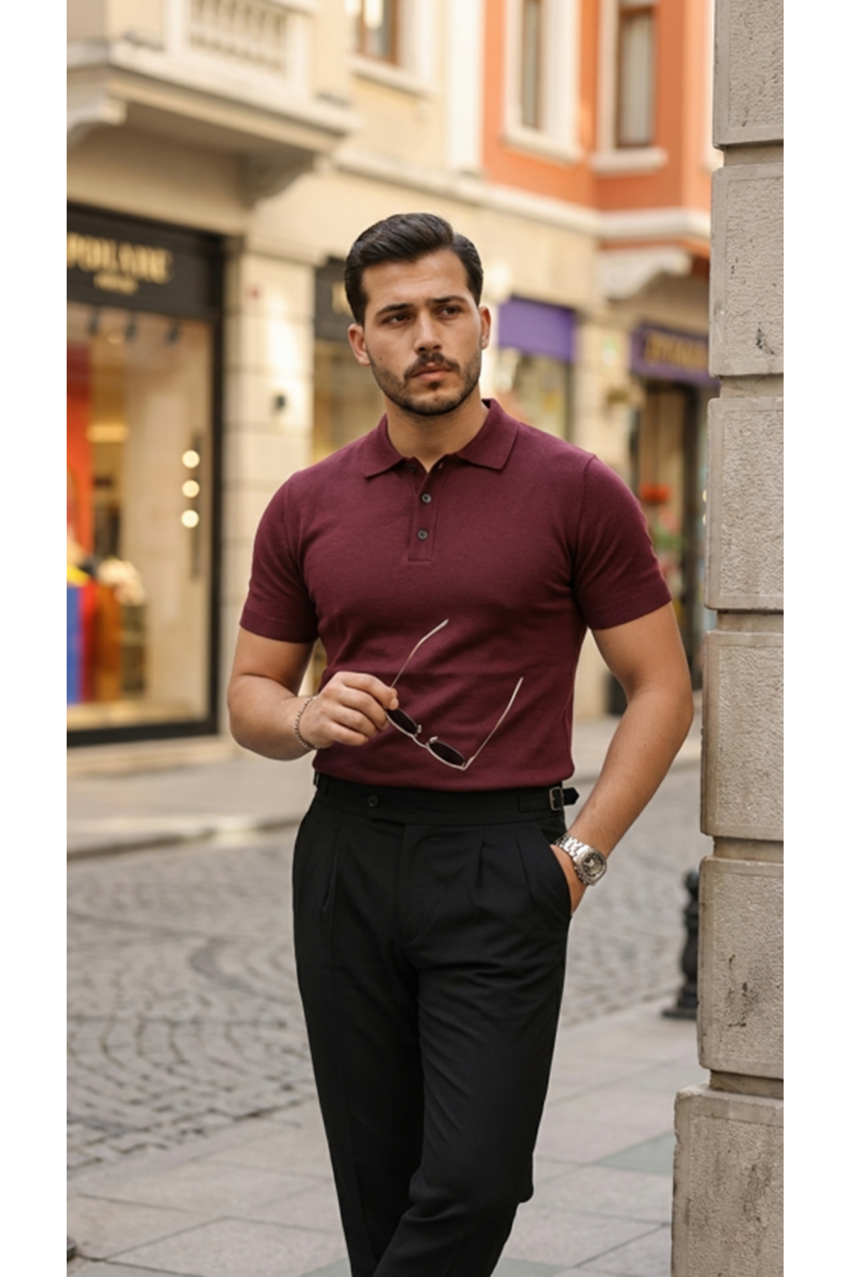 Erkek Düğme Yakalı Kısa Kollu Pamuk Triko Tişört