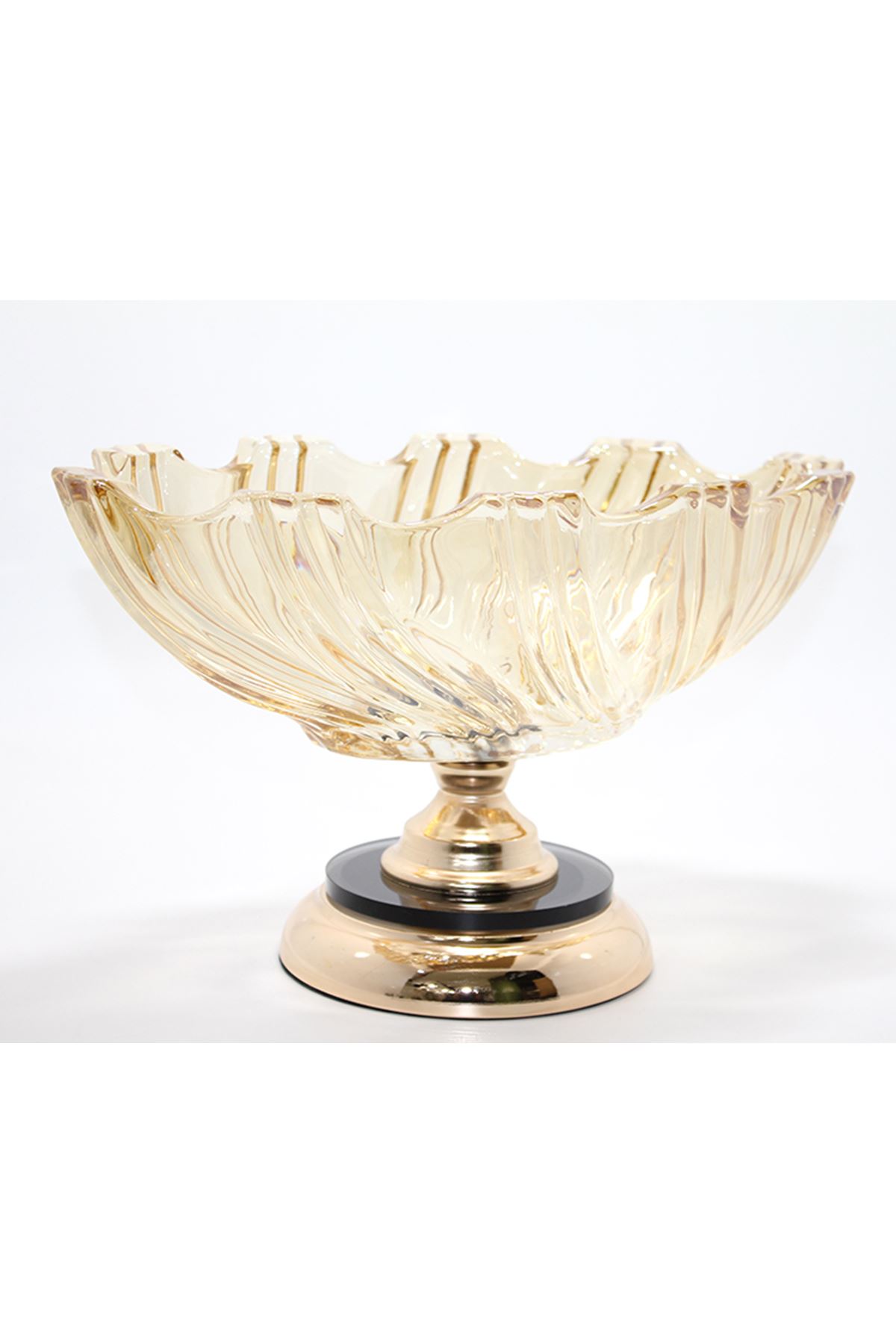 Lüks Ayaklı Kristal Cam Gondol Sunumluk Gold Detaylı