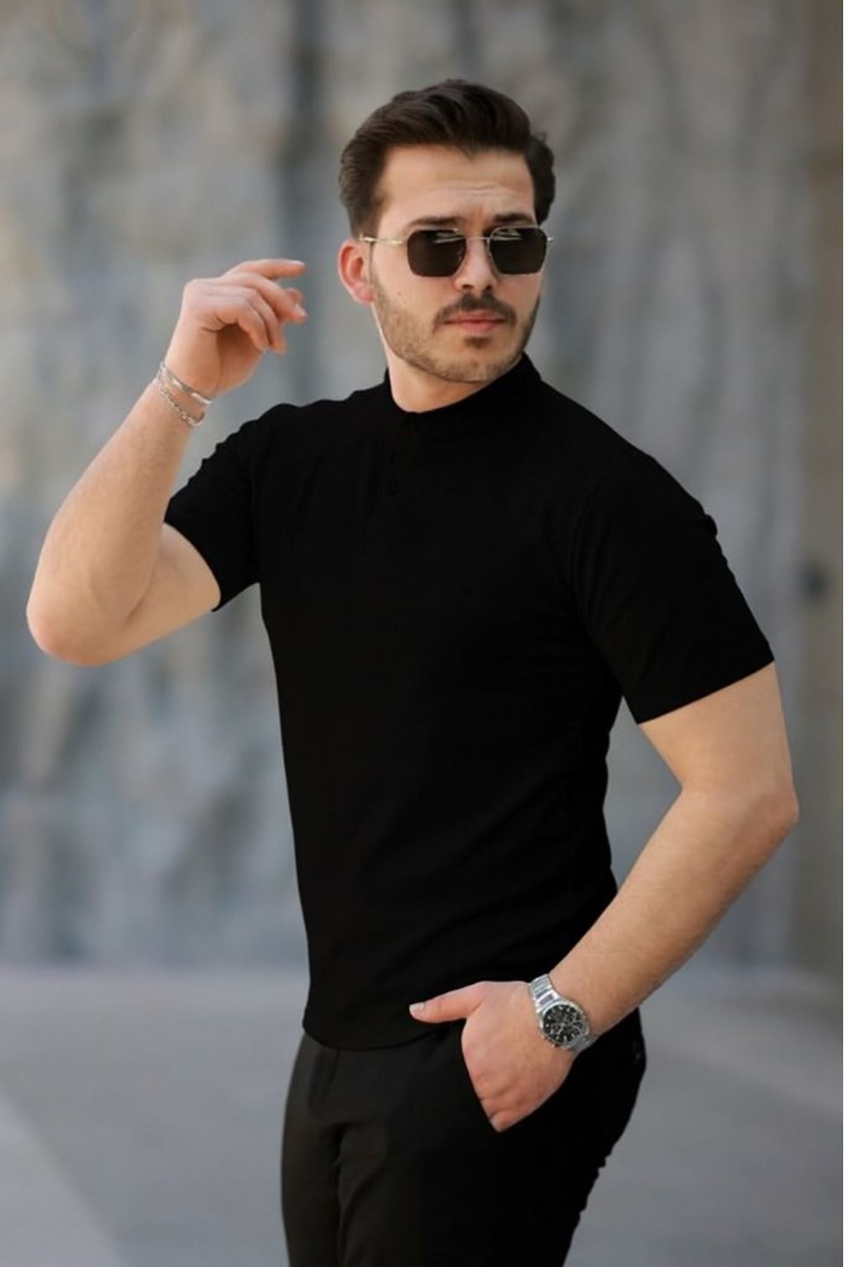 Erkek Kısa Kollu Hakim Yaka önü Düğmeli Viskon Bluz