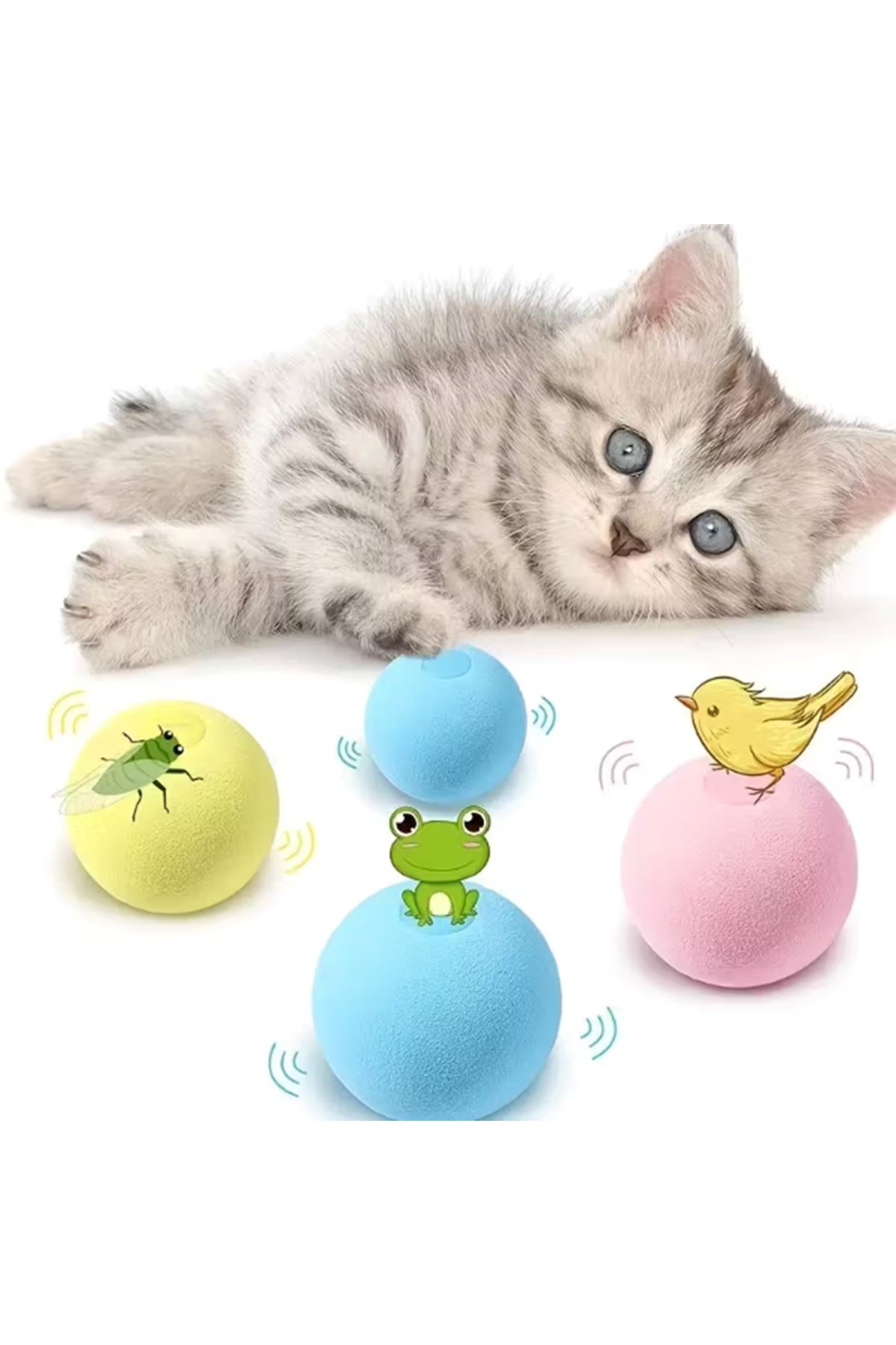 Kedi Otlu 3 Sesli İnteraktif Top Kedi Oyuncağı