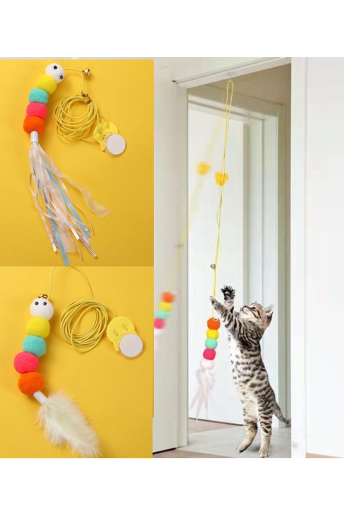 Elastik Yapışkanlı Kedi Oyun Oltası