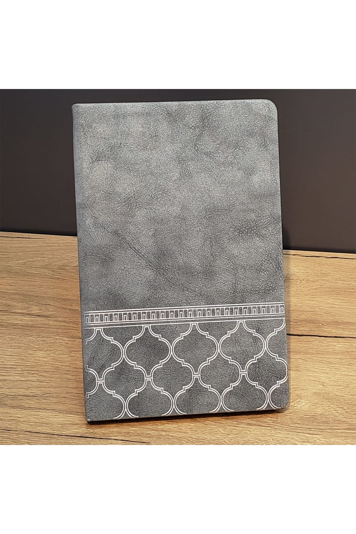 Desenli Gri Renk Deri Defter