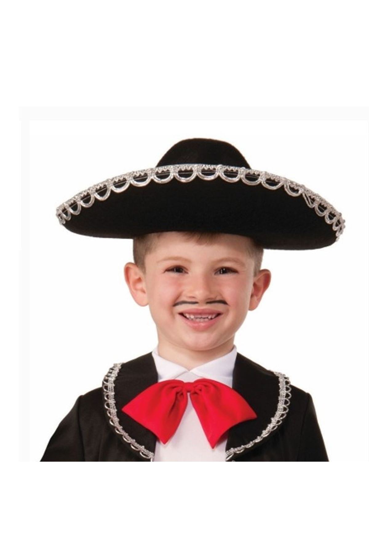 Gümüş Renk Şeritli Mariachi Latin Şapkası - Çocuk Boy