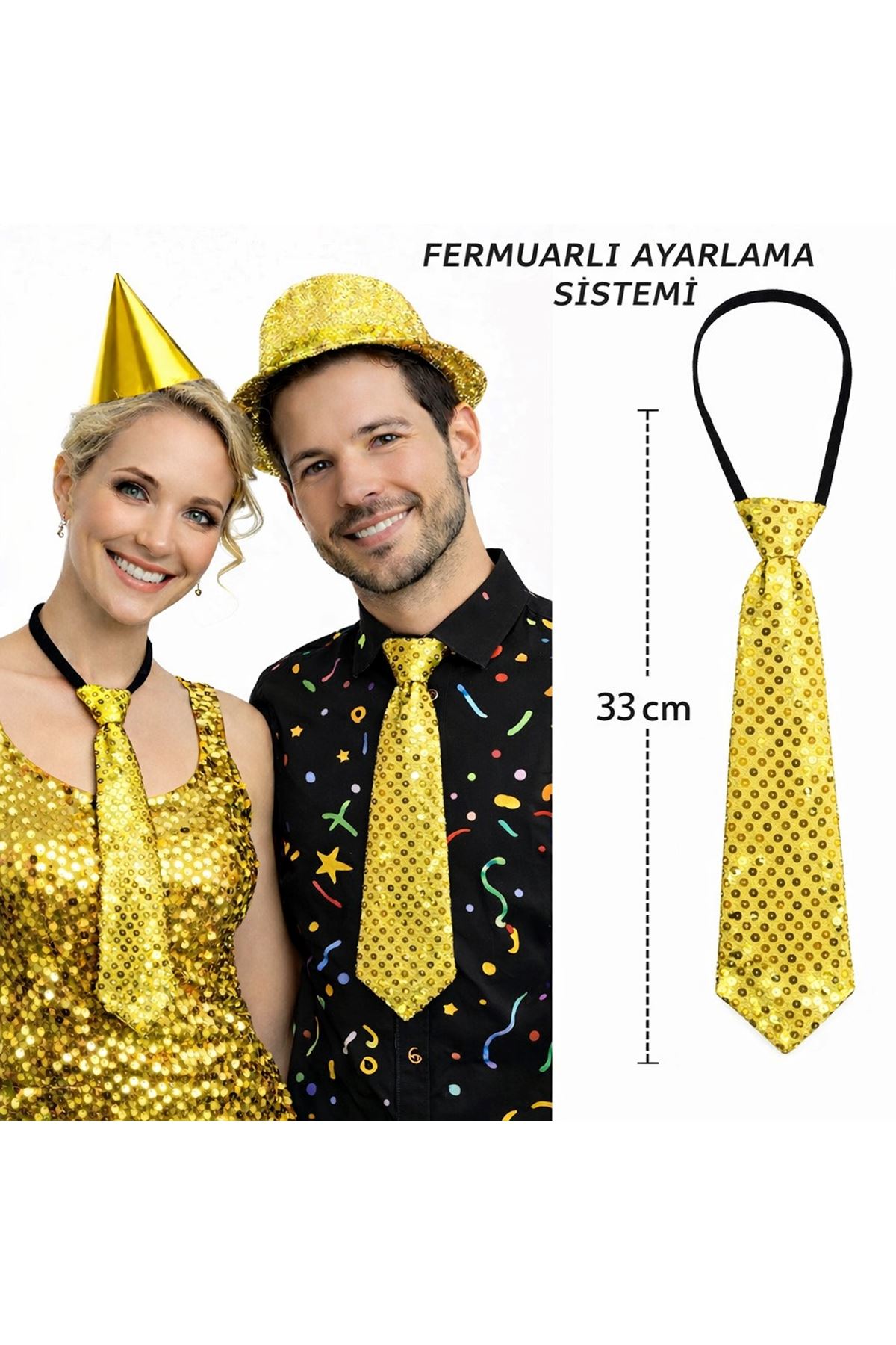 Altın Renk Pul Payetli Işıltılı Parti Kravatı 33 cm