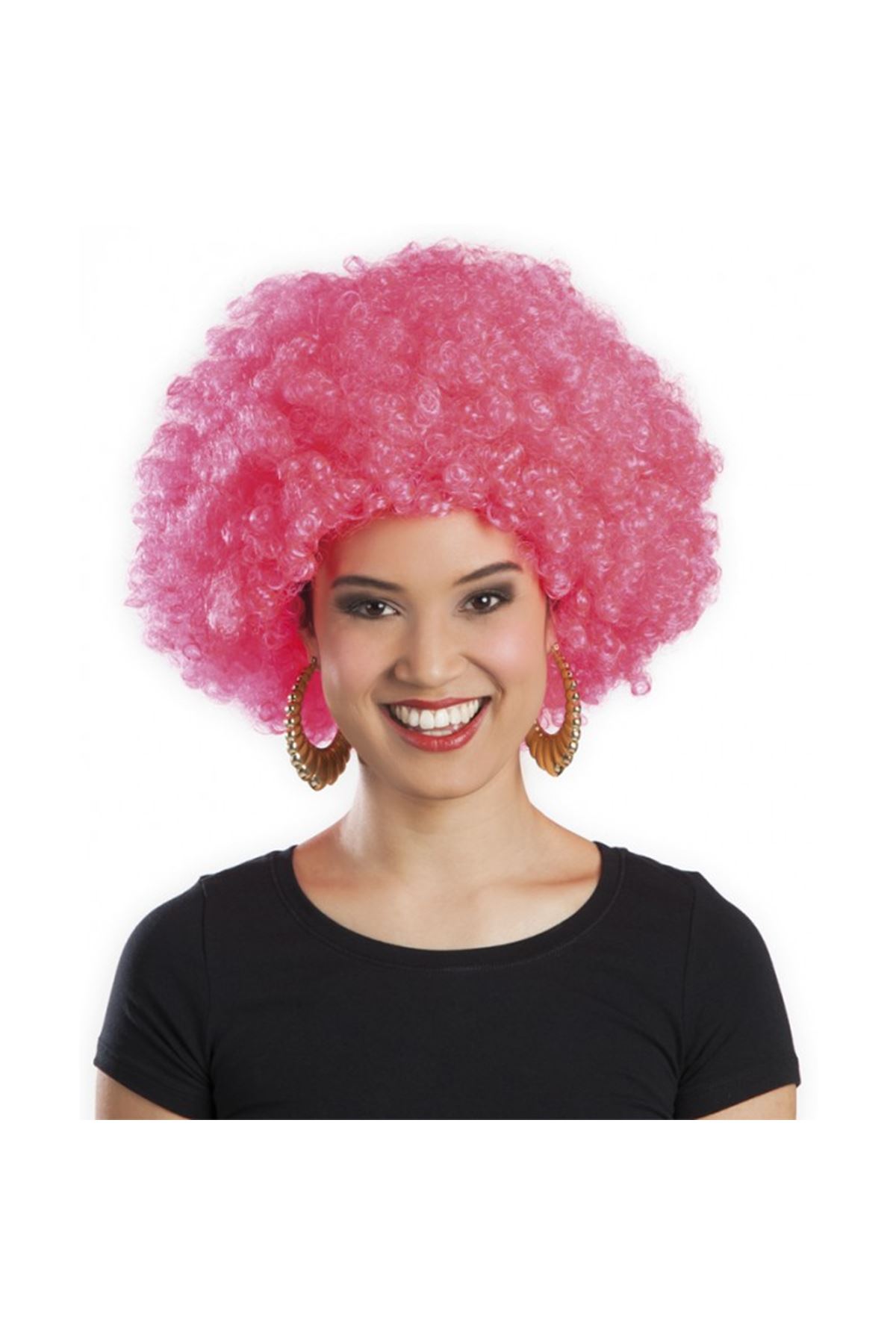 Pembe Renk Kıvırcık Afro Bonus Parti Peruğu