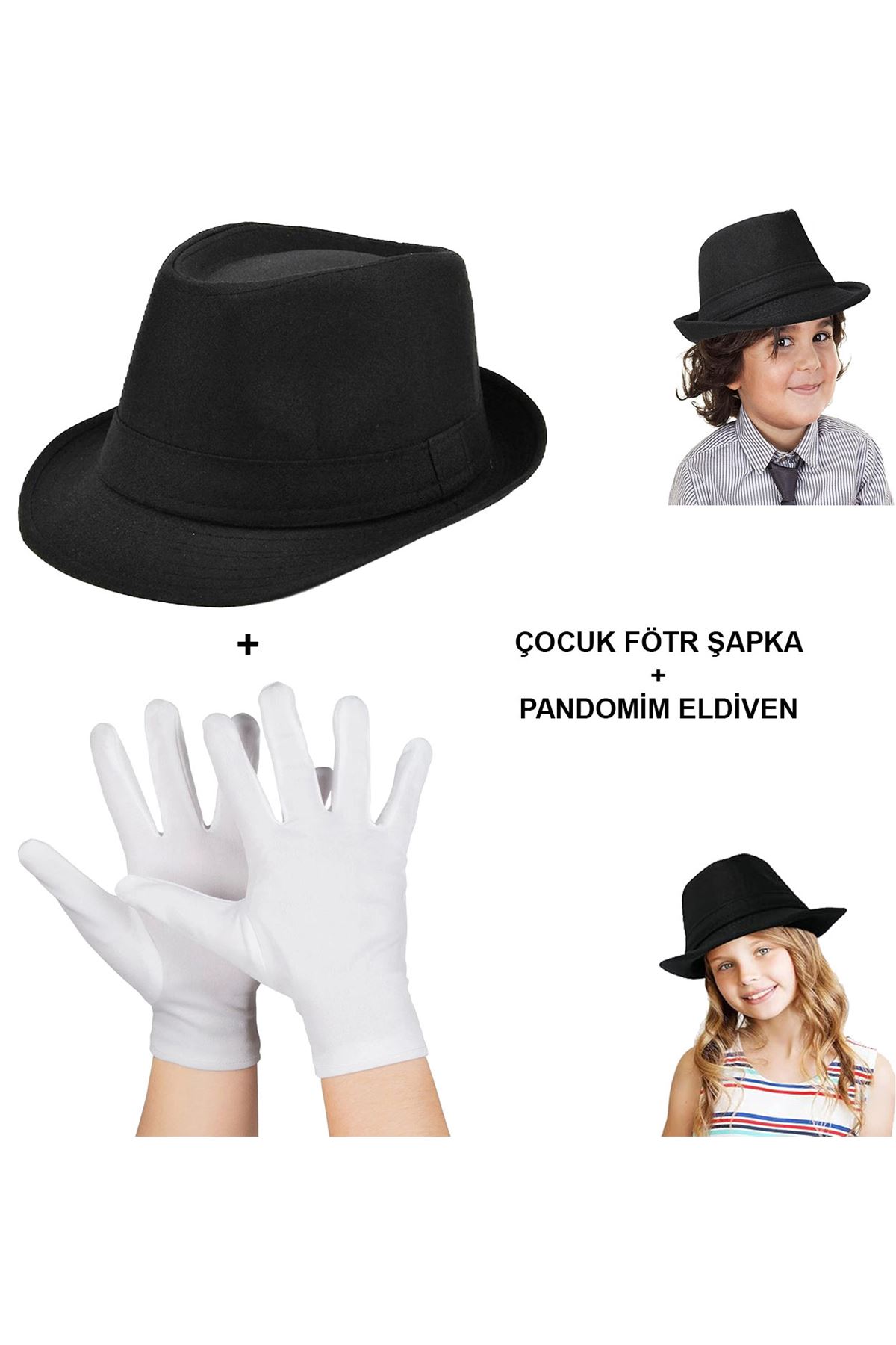 Çocuk Sahne Performans Seti – Gösteri Fötr Şapka ve Eldiven