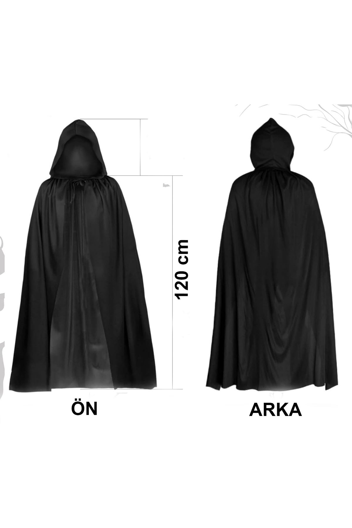Siyah Uzun Pelerin 120 cm Kapüşonlu