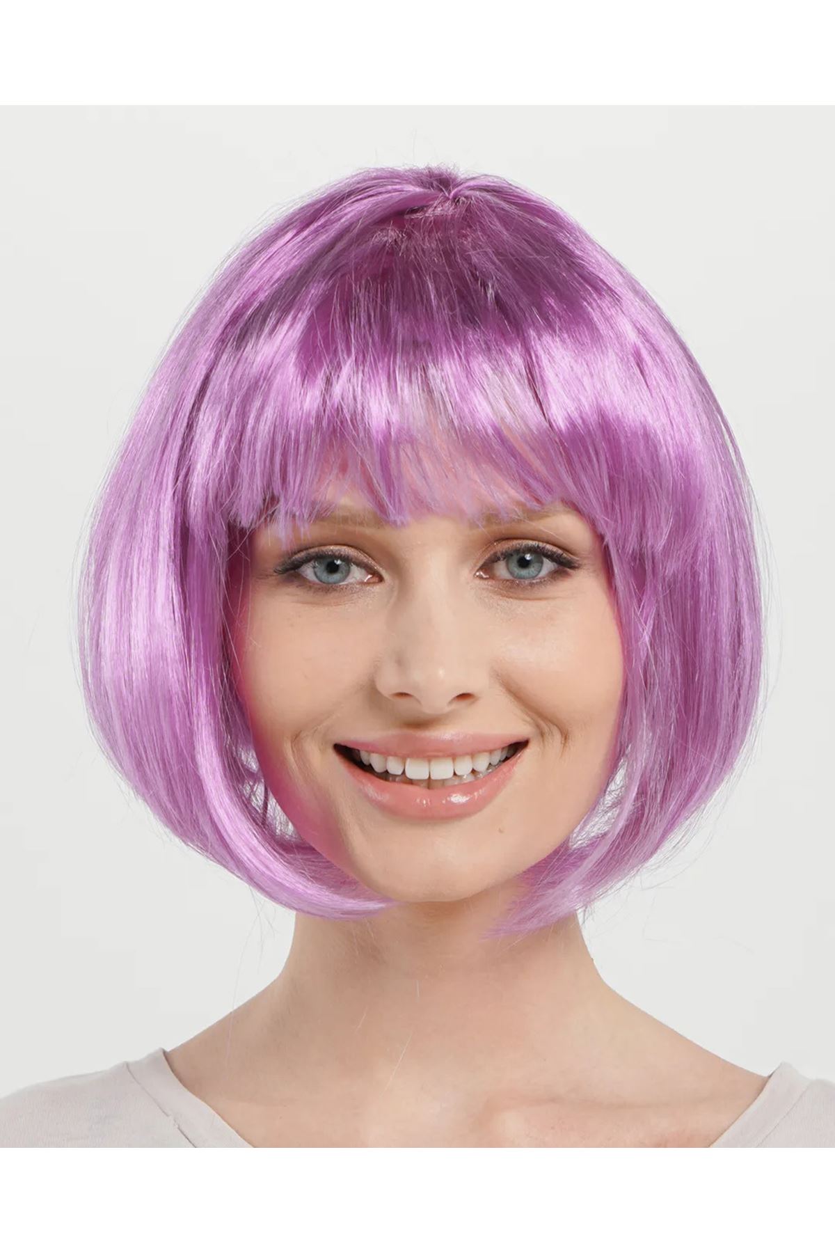 Düz Kesim Küt Parti Peruğu Rose Pembe