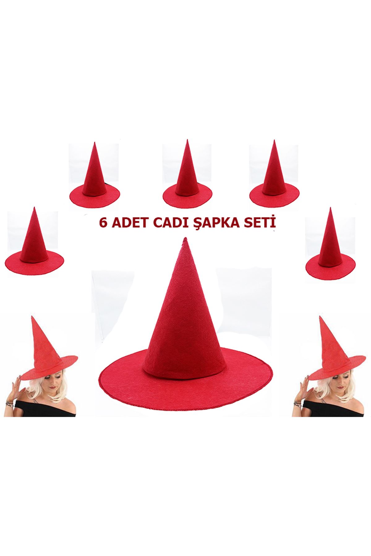 Kırmızı Keçe Cadı Şapkası Yetişkin-Çocuk Uyumlu