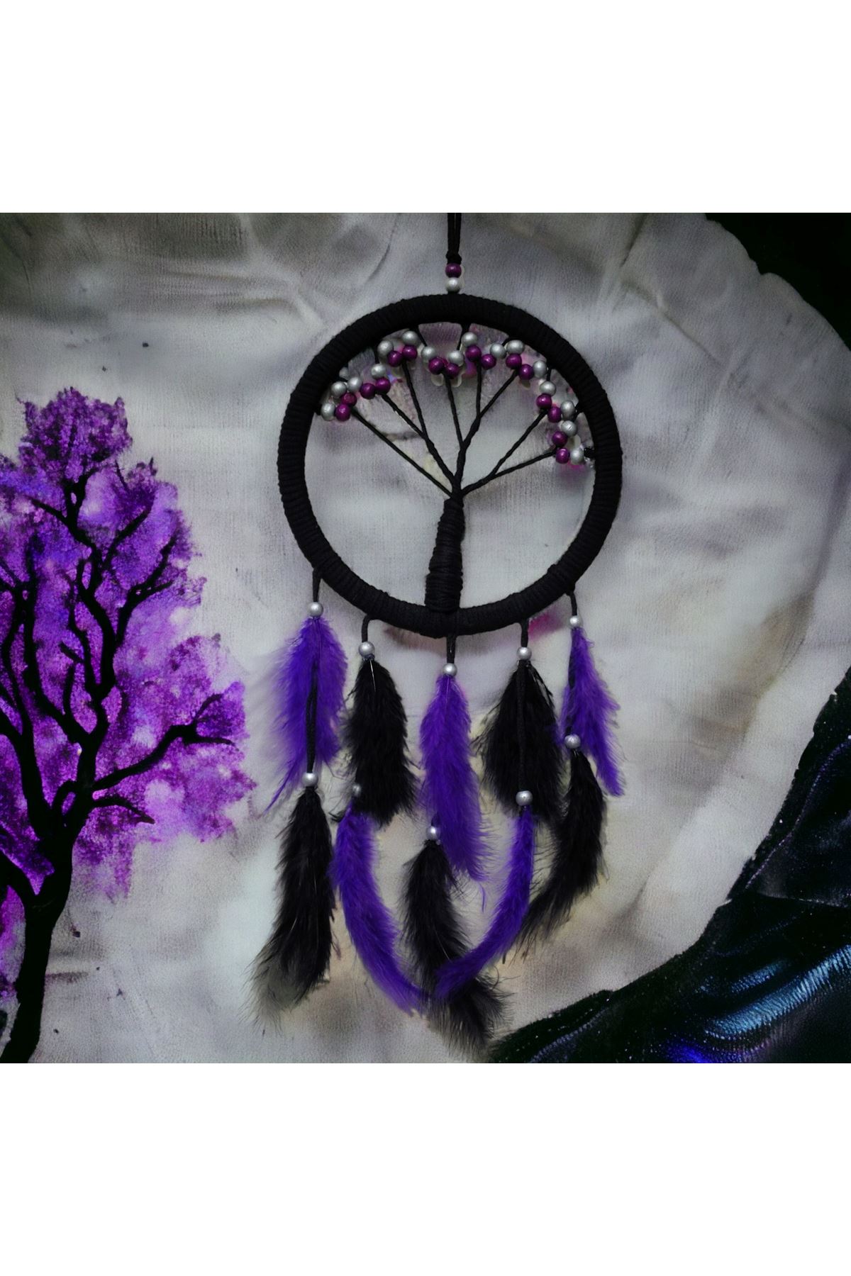Mor İncili Hayat Ağacı Dream Catcher