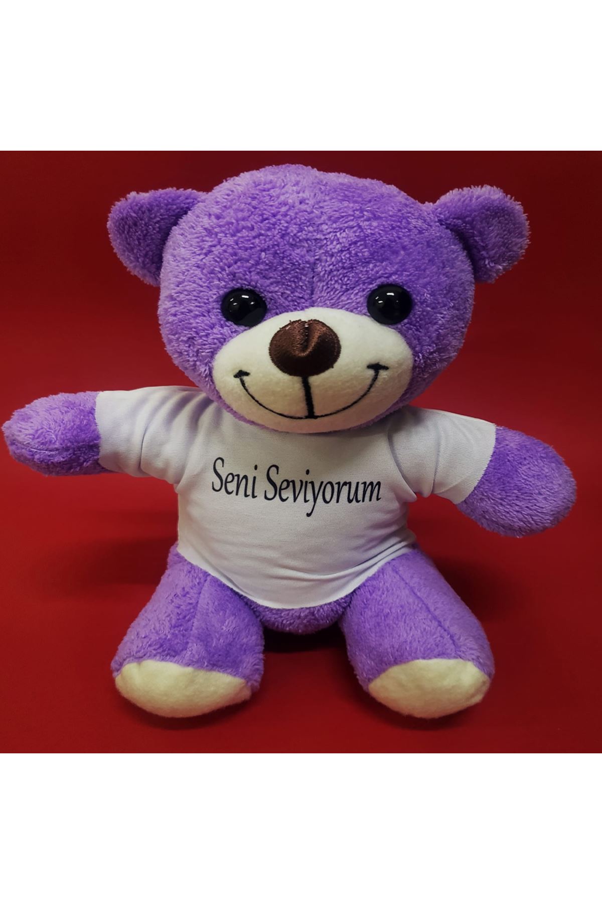 Seni Seviyorum Tişörtlü Mor Peluş Ayıcık