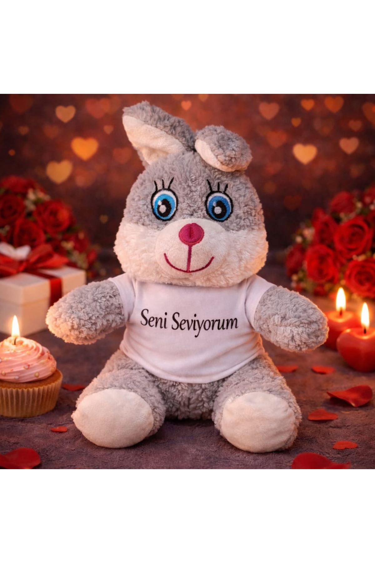 Seni Seviyorum Tişörtlü Sevimli Peluş Tavşan