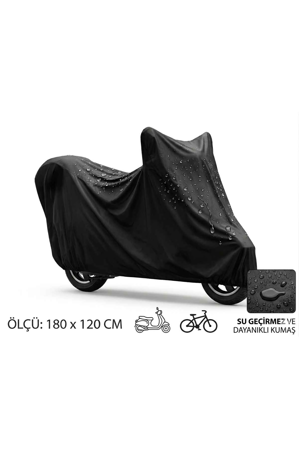 Su ve Toz Geçirmez Motosiklet ve Scooter Koruma Brandası 180x120 cm