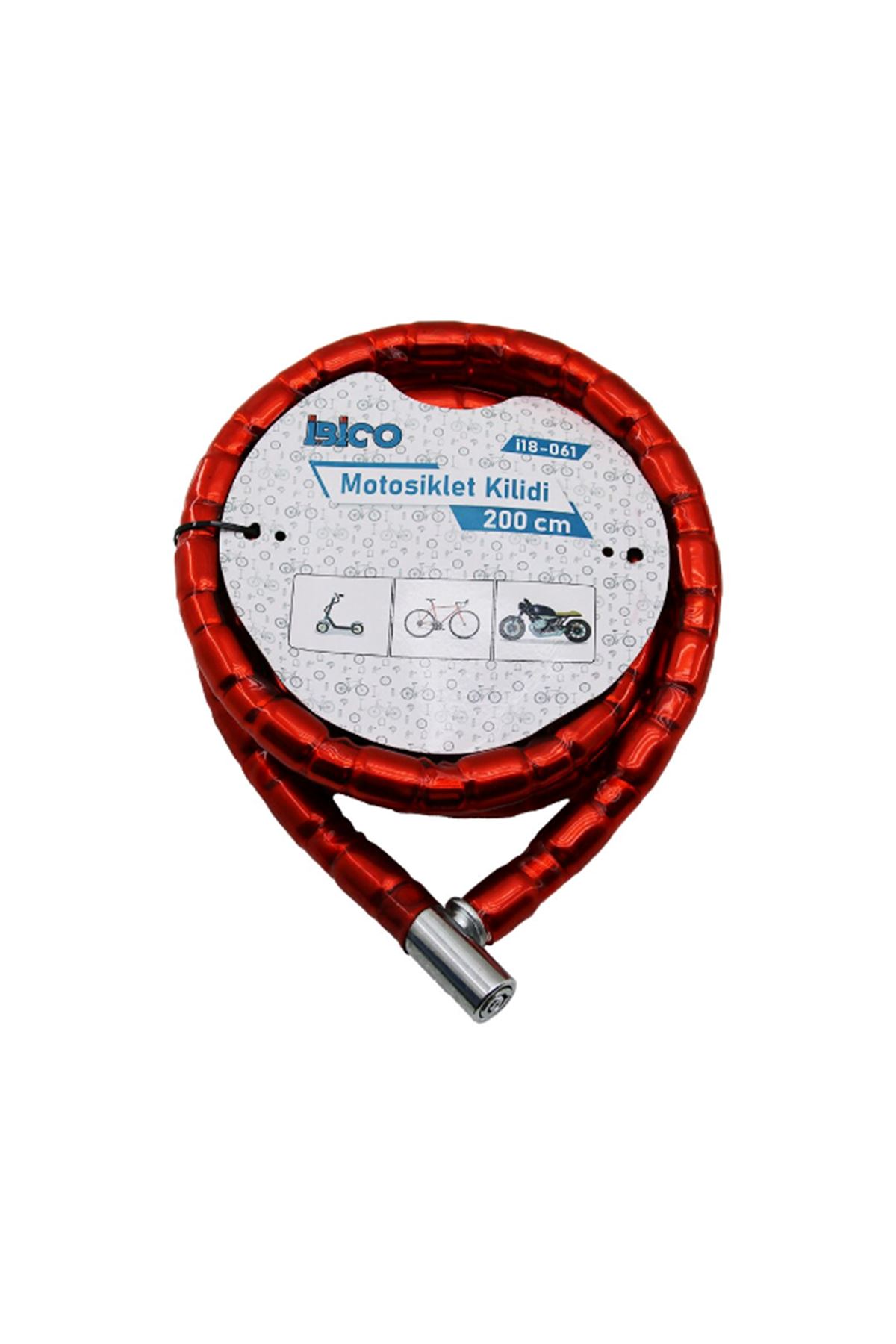 Kırmızı Motor Bisiklet Kilidi 22 mm x 200 cm