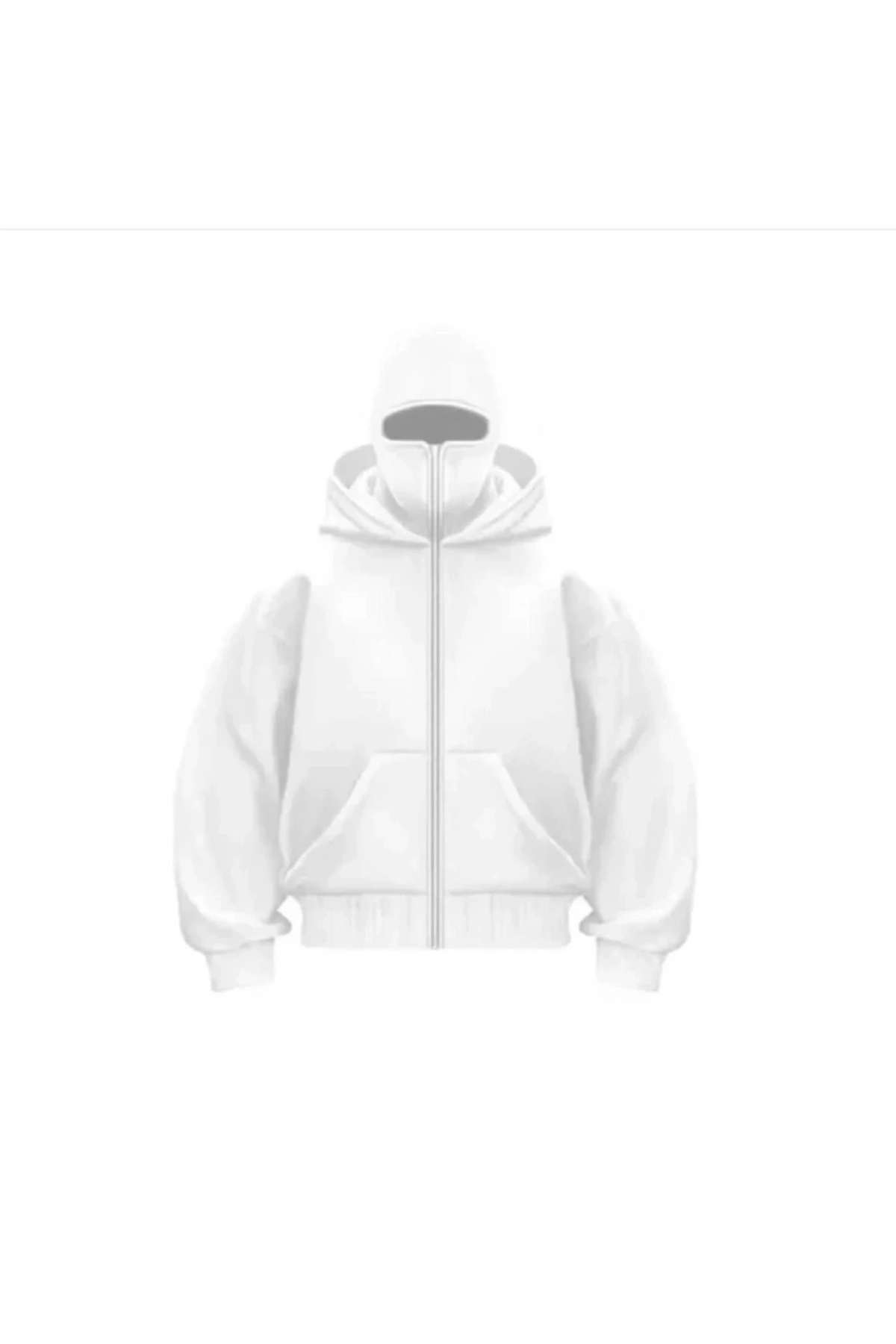 Samuray Ninja Çift Kapşonlu ZIP Fermuarlı Kanguru Çepli Tam Fermuarlı Hoodie Swetshirt - Beyaz