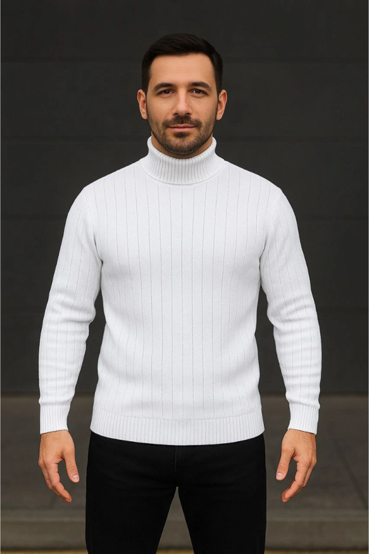 Erkek Fitilli Triko Kazak 3lÜ Set Beyaz Bordo Siyah Regular Balıkcı Yaka Tam Boğazlı Triko Seti Modeli Kazak