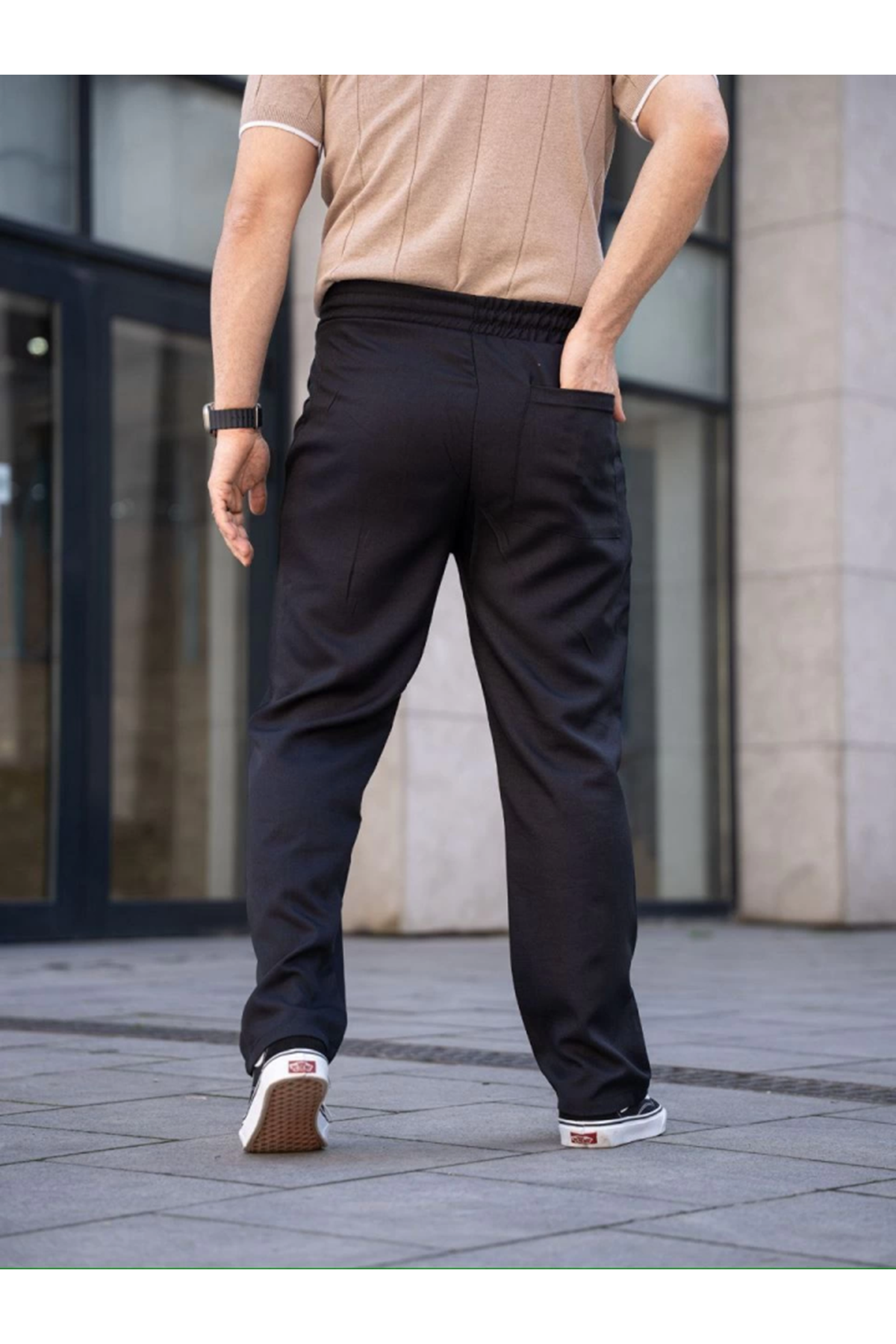 Erkek Keten Cepli Çıma Dikişli Jogger Buggy Pantalon Rahat Kalıp - Siyah