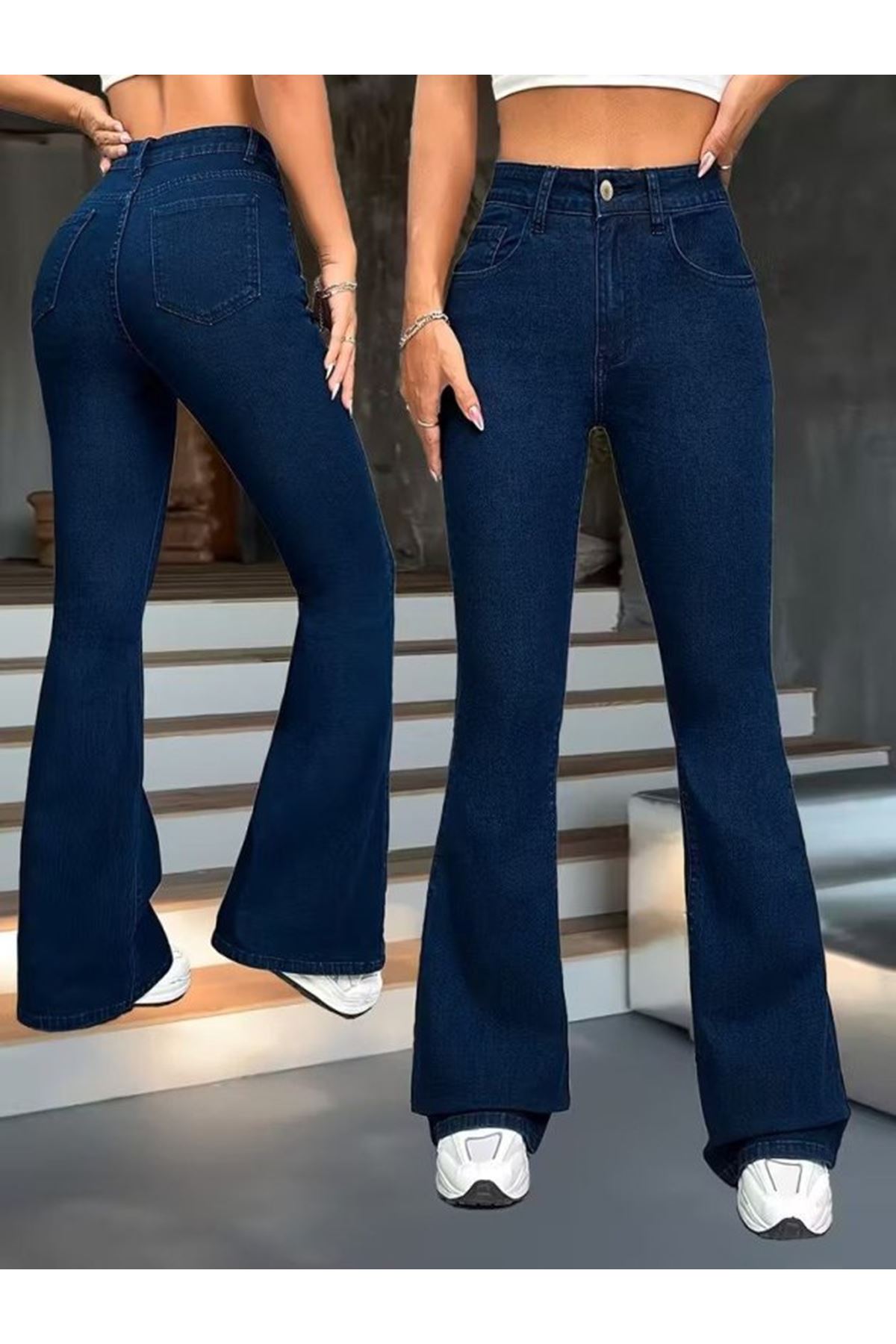 Kadın Yüksek Bel Paçaya Doğru Geniş Kot Pantolon
