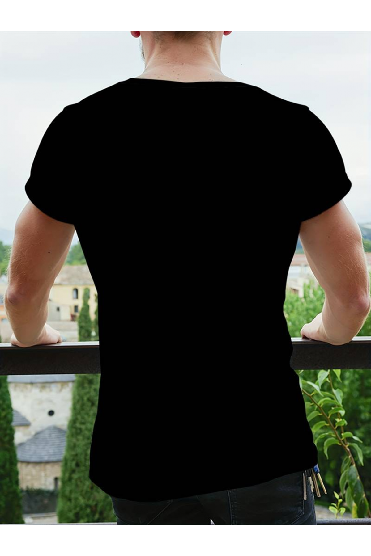 Erkekkısa Kollu Yuvarlak Yaka Desenli Viskon T-shirt