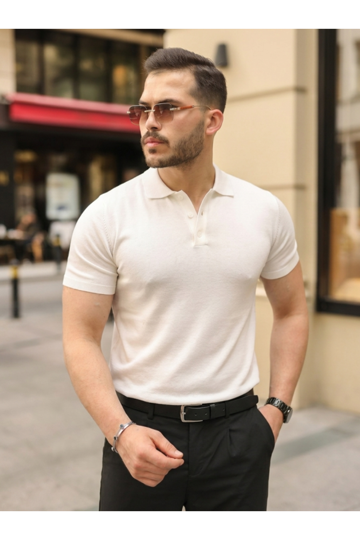 Erkek Düğmeli Yaka Pamuk Triko Tişört