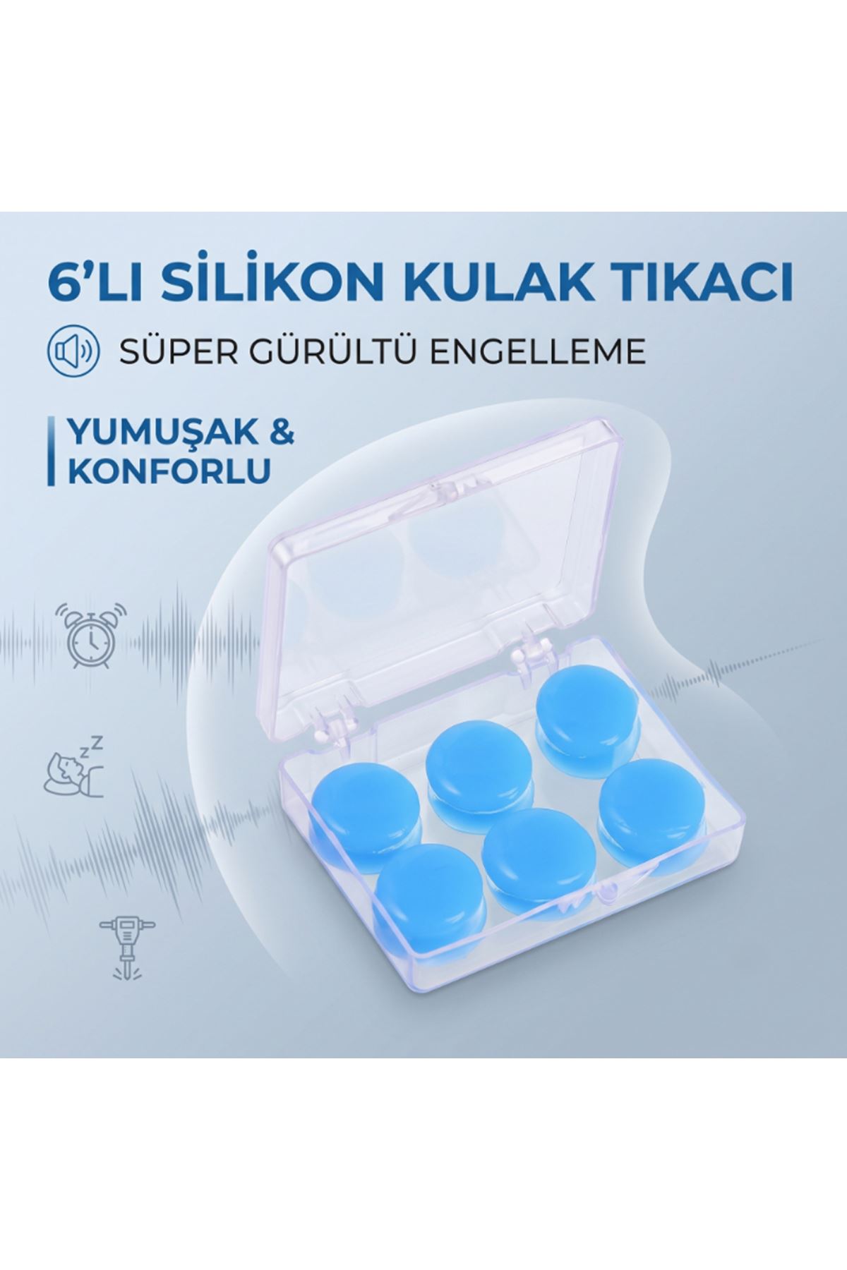 Silikon Kulak Tıkacı - 6'lı Özel Kutulu - Su Geçirmez ve Gürültü Önleyici