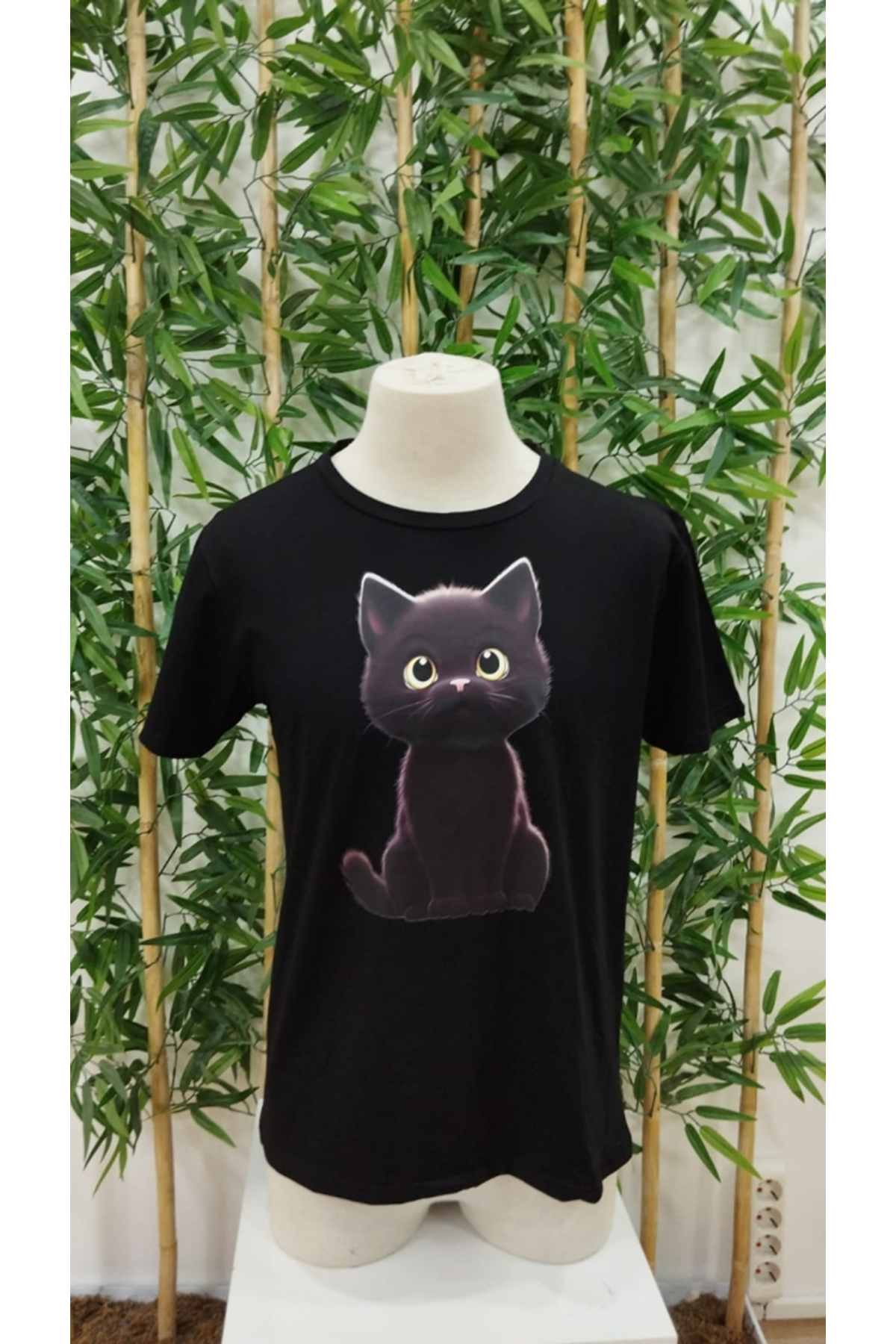 Erkek Bisiklet Yaka Kedi Baskılı Süprem T-shirt
