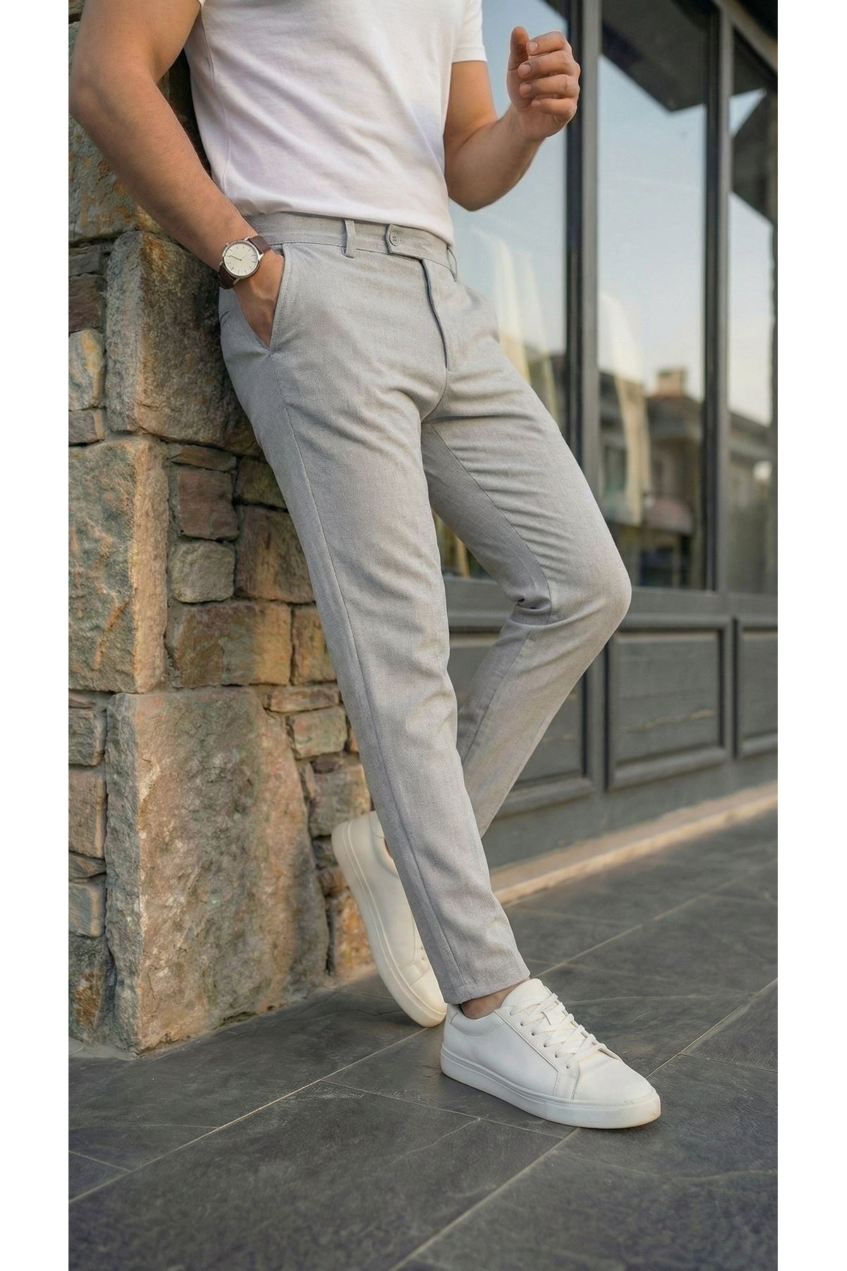 Erkek Slim Fit Dilli Kumaş Pantolon