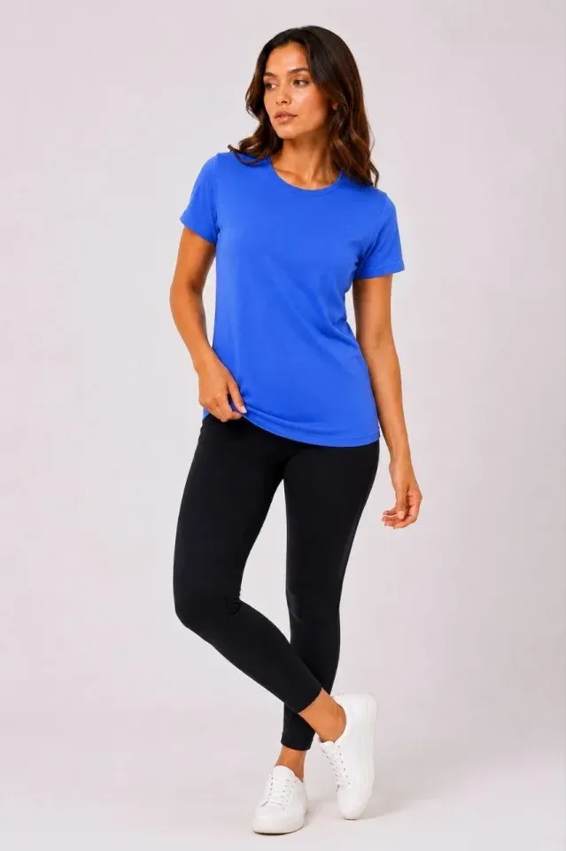 Basic Bisiklet Yaka Yazlık Slim Fit T-Shirt - Mavi - Hardal Sarısı