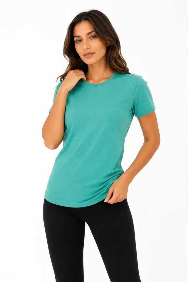 Basic Tişört Bisiklet Yaka Kısa Kol Günlük Yazlık Slim Fit T-Shirt - Su Yeşili