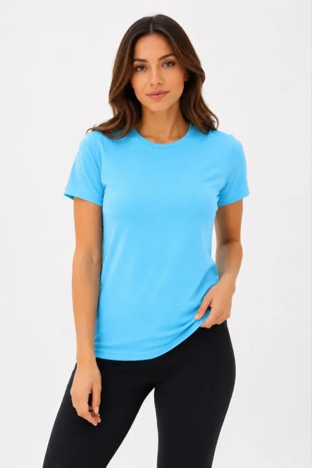 Basic Tişört Bisiklet Yaka Kısa Kol Günlük Yazlık Slim Fit T-Shirt - Turkuaz